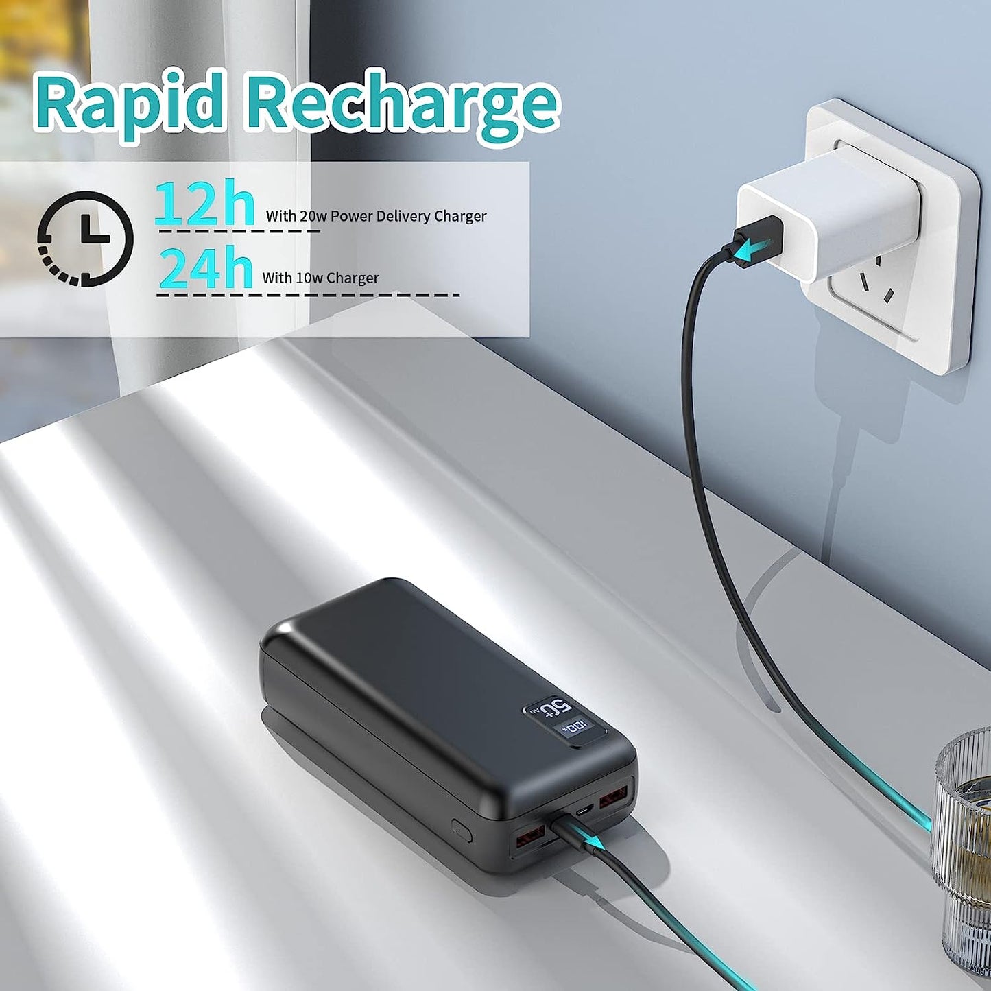Power Bank 50000mAh 22.5W Fast Charging Portable Charger USB-C Quick Charge with 3 Outputs & 2 Inputs LED Display Huge Capacity External Battery Pack for iPhone, Samsung, iPad etc