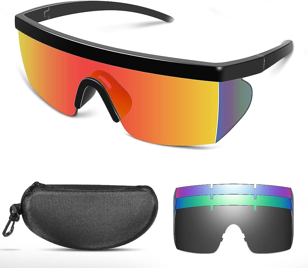 VIYAQIBEI Cycling Glasses UV400, Polarized Sports Sunglasses with 4 Lenses, Cycling Sunglasses with Shield Glasses