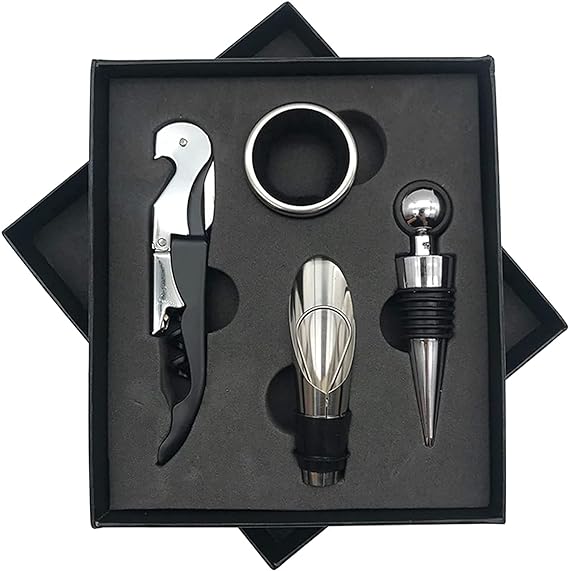 Wine Corkscrew Set, Manual Red Wine Corkscrew Bottle Opener Set, Wine Bottle Opener Set, Silver