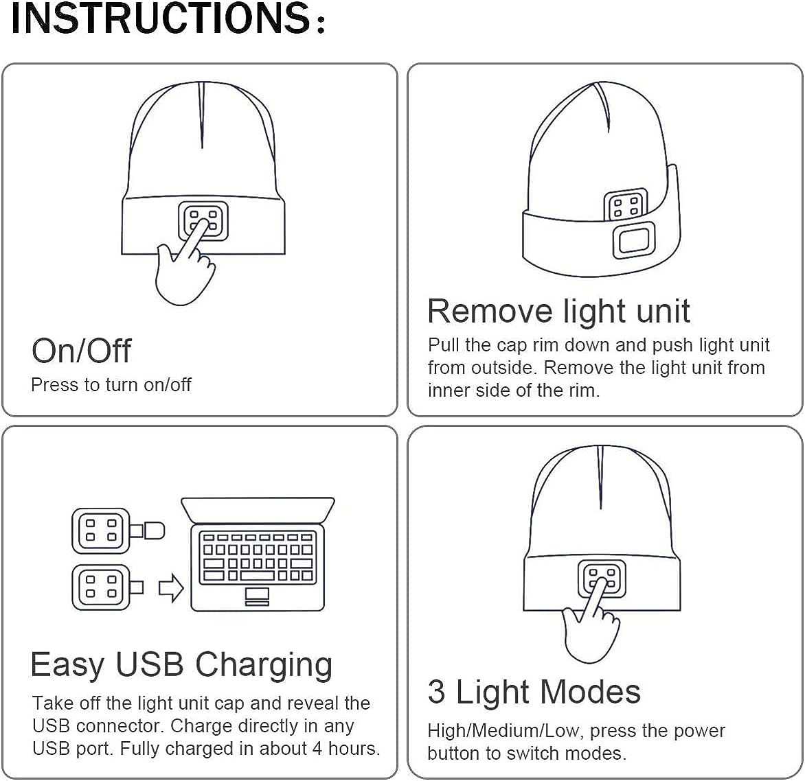 SOCTKE LED Beanie Hat with Light,USB Rechargeable 4 LED Headlamp Hat,Gifts for Men Winter Warm Knitted Caps,Used for Outside