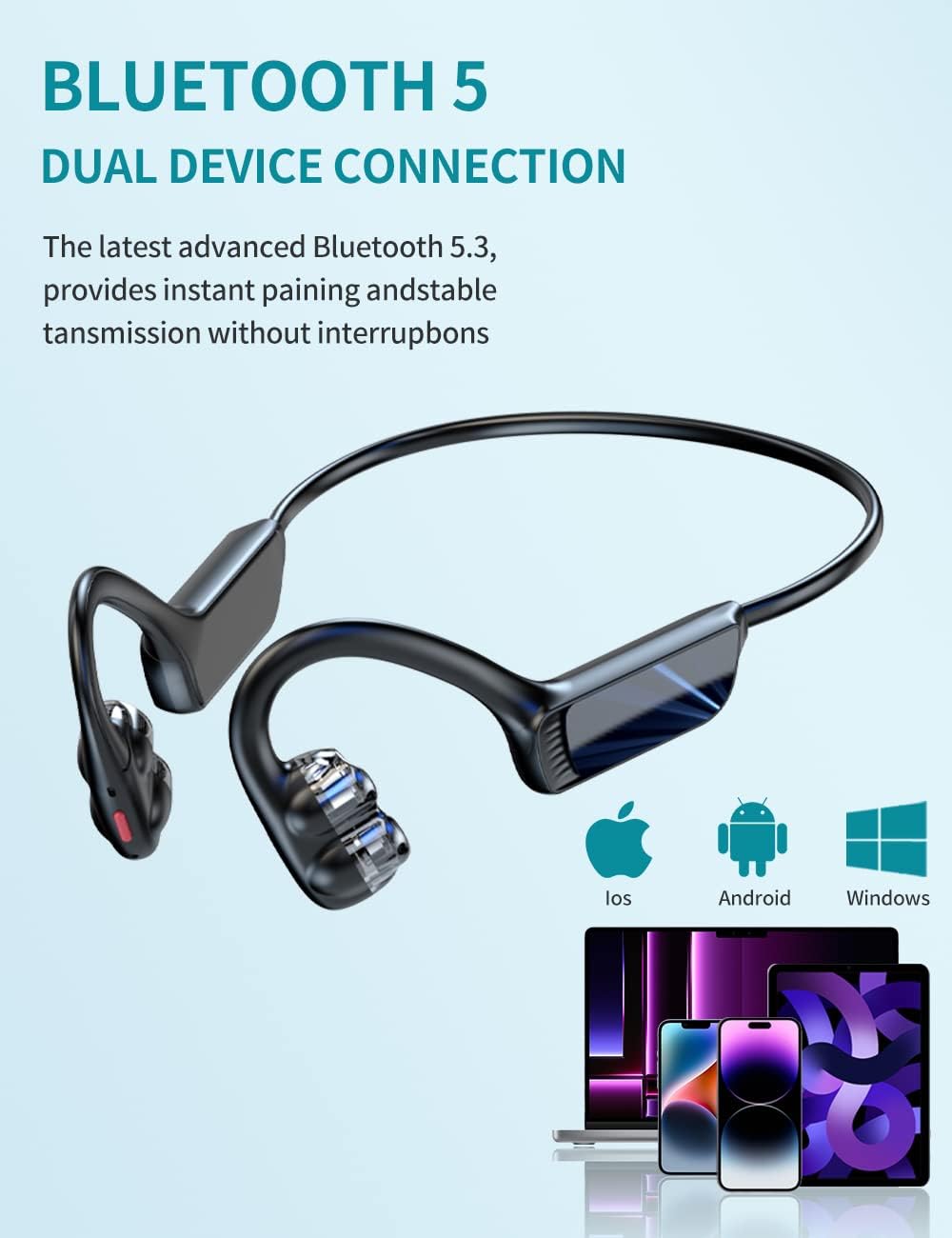 Bone Conduction Headphones, ๐ฎ๐ฌ๐ฎ๐ฏ ๐๐ฅ๐๐ง๐๐๐๐ Dual Speaker Open Ear Headphones Bluetooth 5.3, Sweatproof Sports Wireless Earphones with Mic for Running, Cycling, Hiking, Driving and Fitness