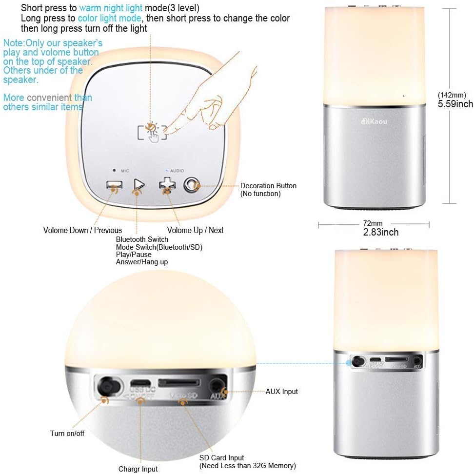 DiKaou Night Light Bluetooth Speaker, Gifts for Teenage Girls Boys Kids, Christmas Birthday Gifts for 9 10 11 12 13 14 15 Year Old Teenage Girls Boys Teen, Dimmable Table Lamp with Color Changing