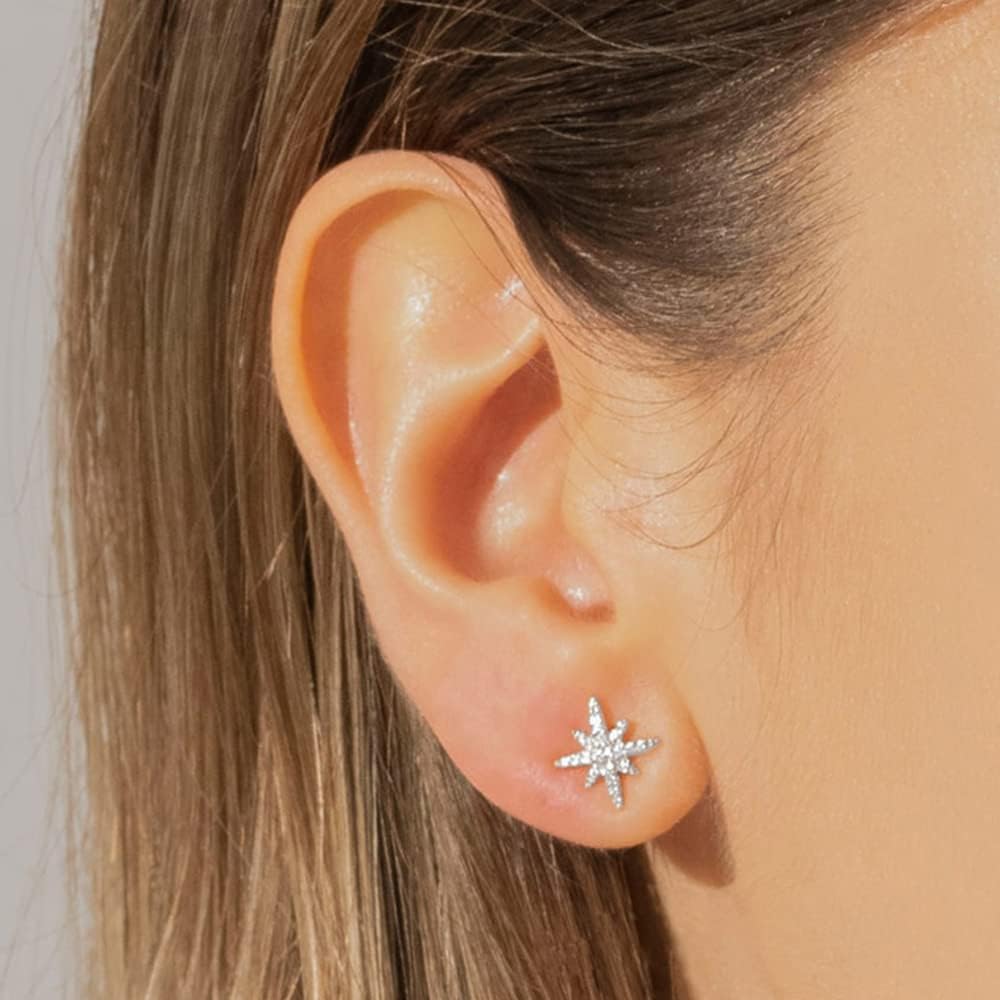 925 Sterling Silver Post Stud Earrings for Women Dainty Hexagram Starburst Cubic Zirconia CZ Stud Earrings Hypoallergenic