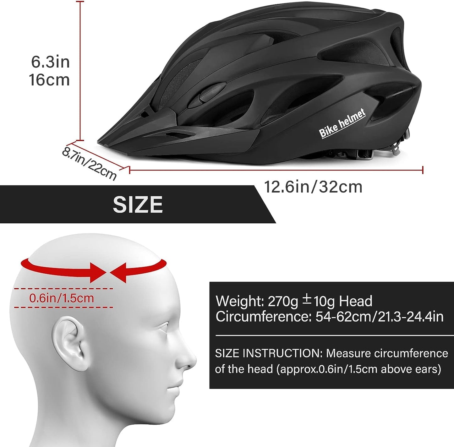 Bike Helmet, Adult Bicycle Helmet Adjustable Size, Mountain Bike Helmets with Removable Sun Visor - Adult Road Bicycle Helmets Lightweight for Men Women Cycling