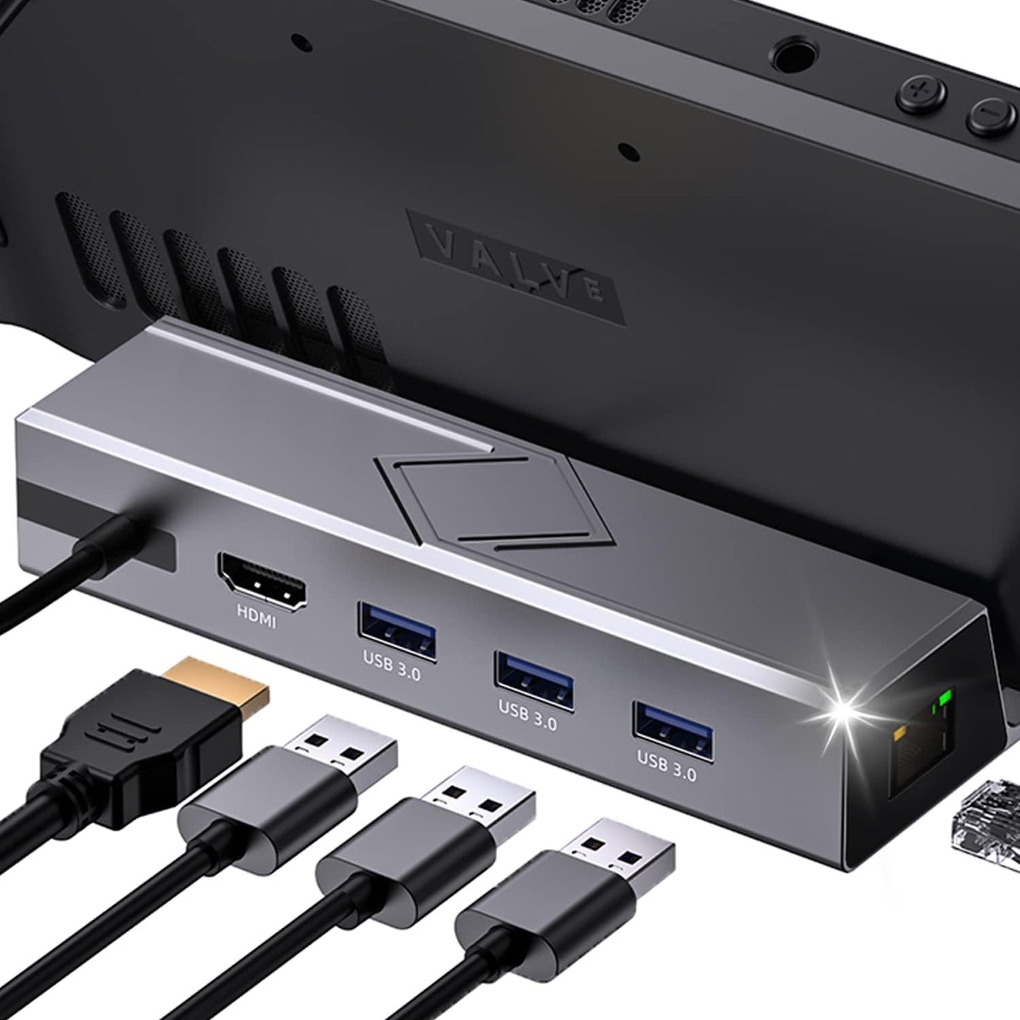 Steam Deck Dock, Aluminum Alloy 6-in-1 Steam Deck Docking Station with HDMI 2.0 4k@60Hz, Gigabit Ethernet, 3 USB 3.0 Port and USB-C PD Port, Steam Deck Accessories for Valve Stream Deck