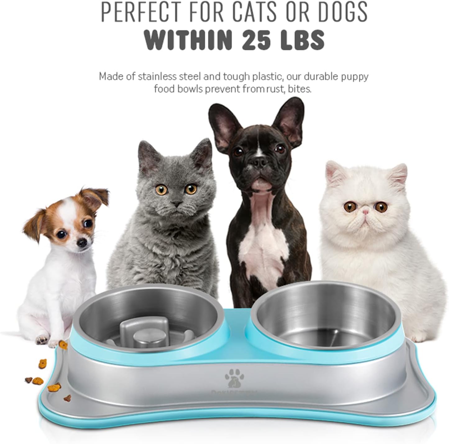 Slow Feeder Dog Bowls Stainless Steel Raised Dog Bowl for Small Sized Dogs Puppy Metal Dog Bowl and Water Bowl for Travel and Home