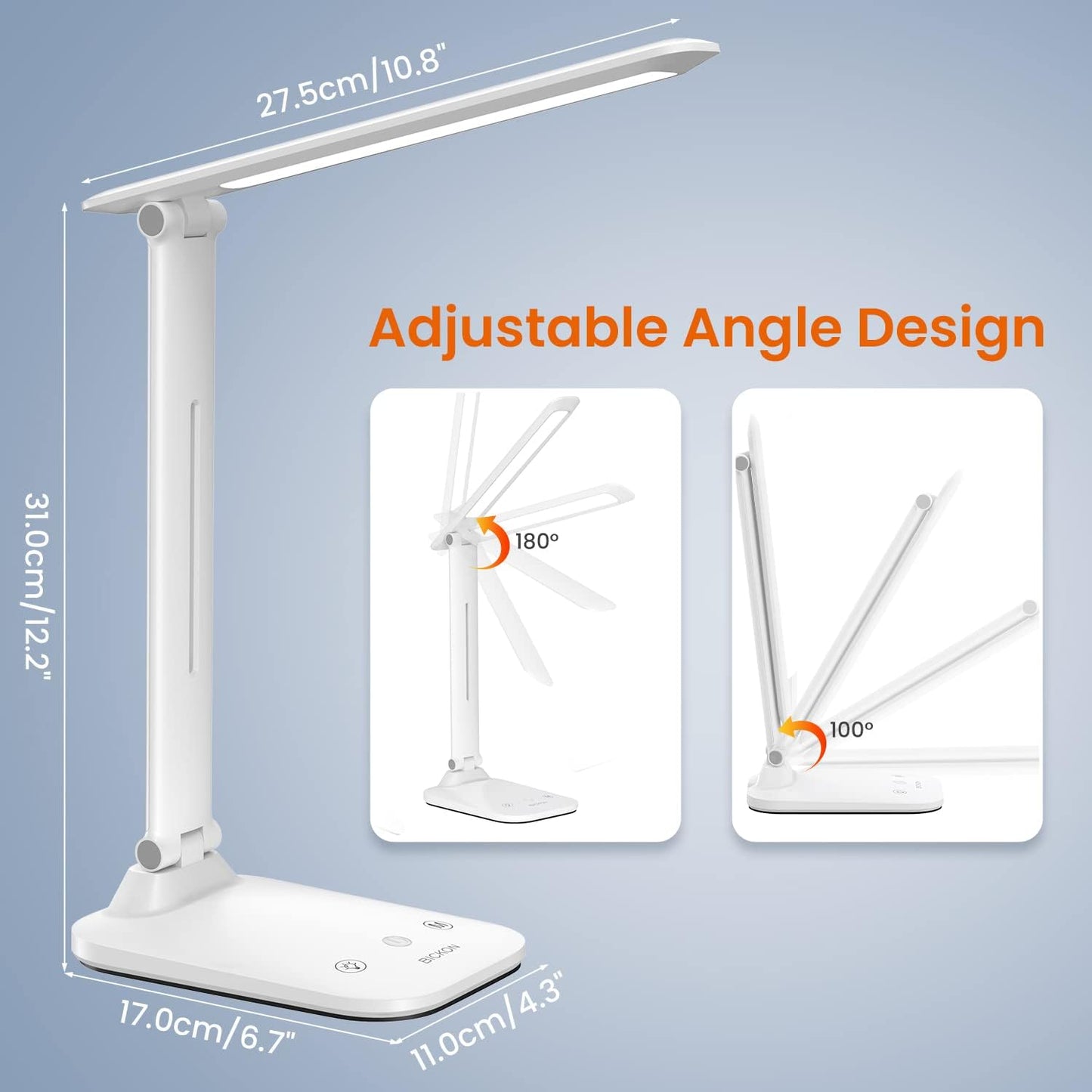 LED Desk Lamp Foldable, 5 Lighting Colors and 100%~15% Brightness Levels Office Lamp, Touch Control and USB Powered Reading Lamp, Eye-Caring Table Lamp for Read,Work,Study,Sew,Makeup,Manicurist