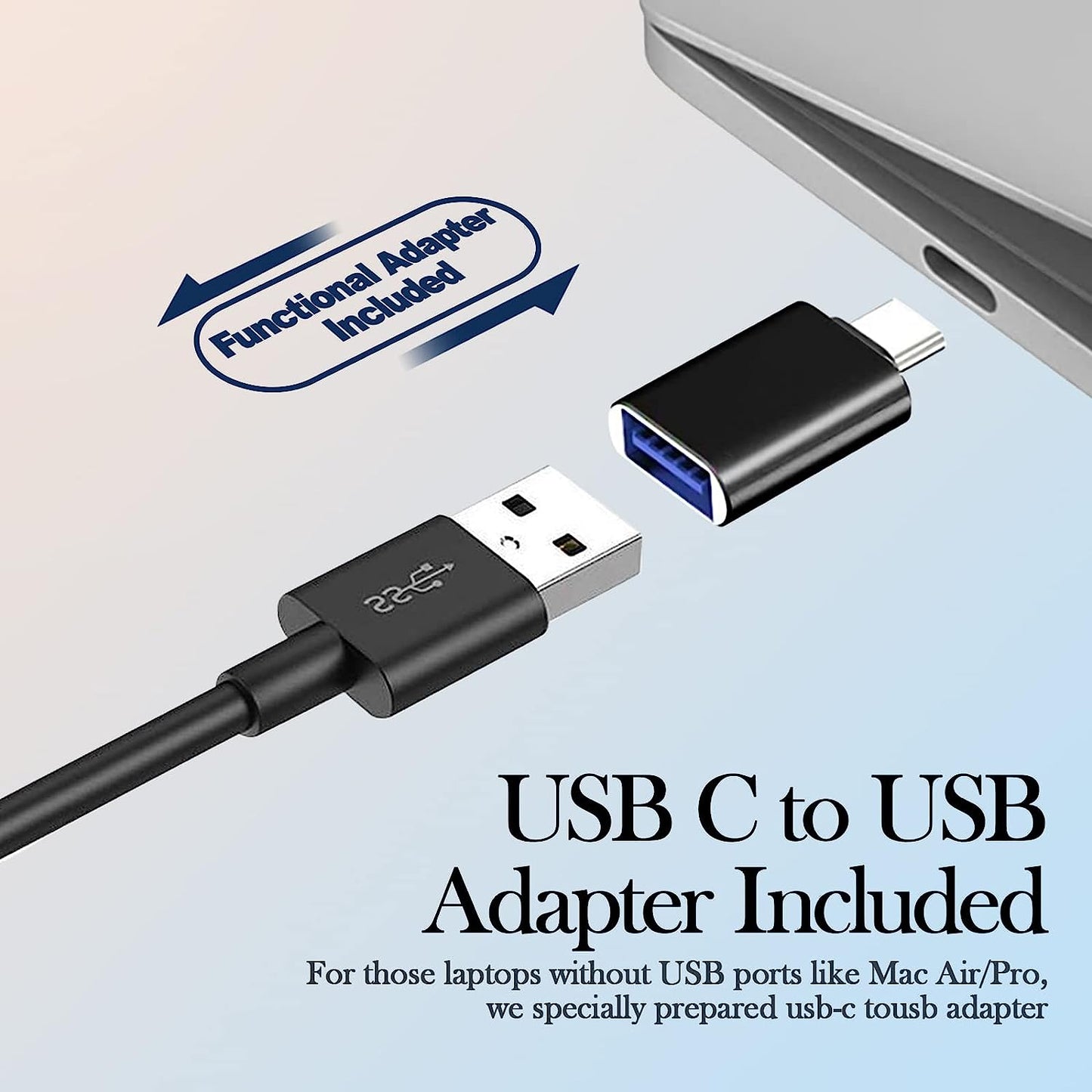 USB Computer Speakers for Desktop Monitor,Computer Speakers USB Plug in with Loud Sound, Volume Control and Mute Button for Windows,Linux,Mac Air/Pro(USB-C to USB Adapter Included) (Black)