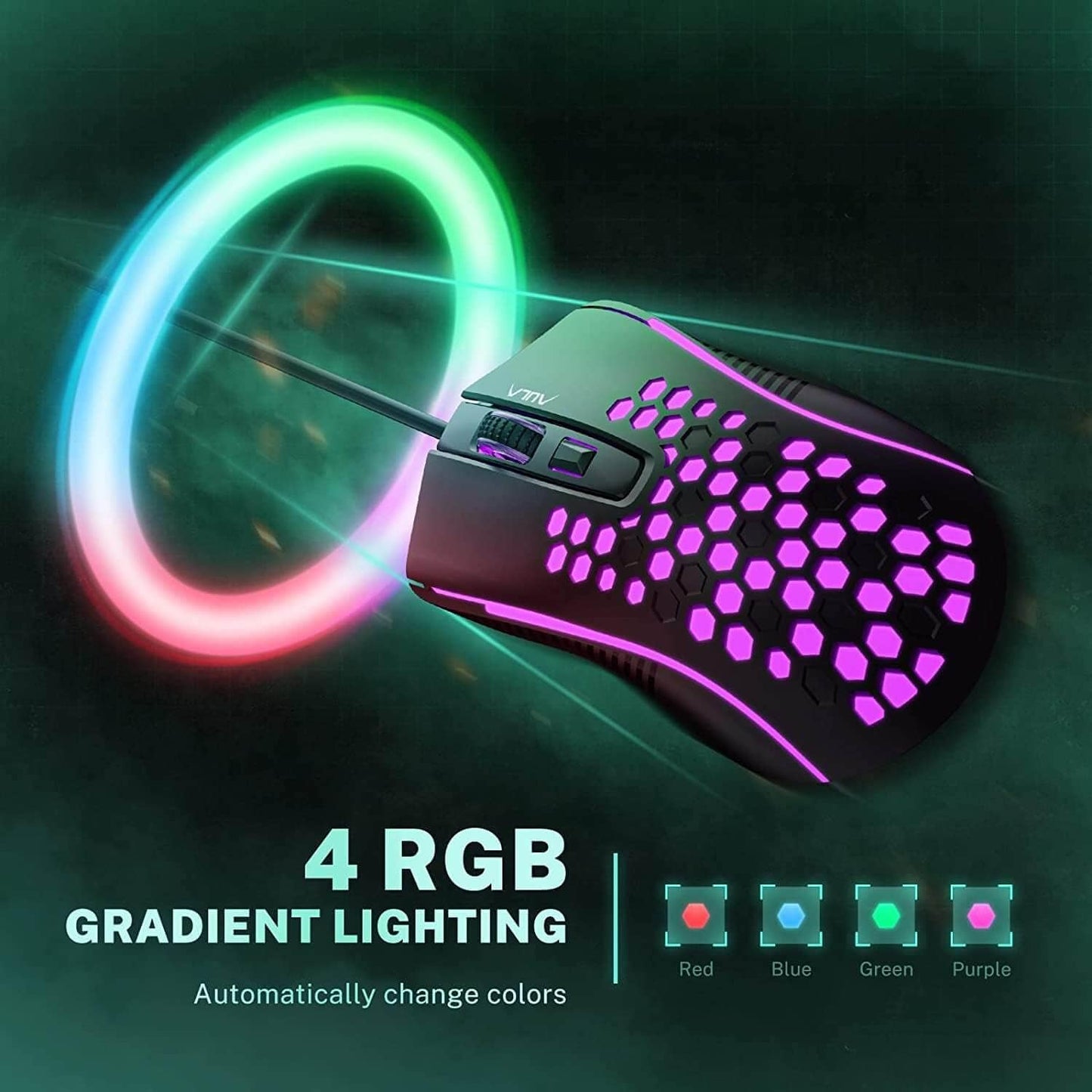 Gaming Mouse Wired, Ultra-Lightweight Honeycomb Computer Mice with RGB Backlit, 3600 Adjustable DPI USB Computer Mouse for Windows PC & Laptop Gamers