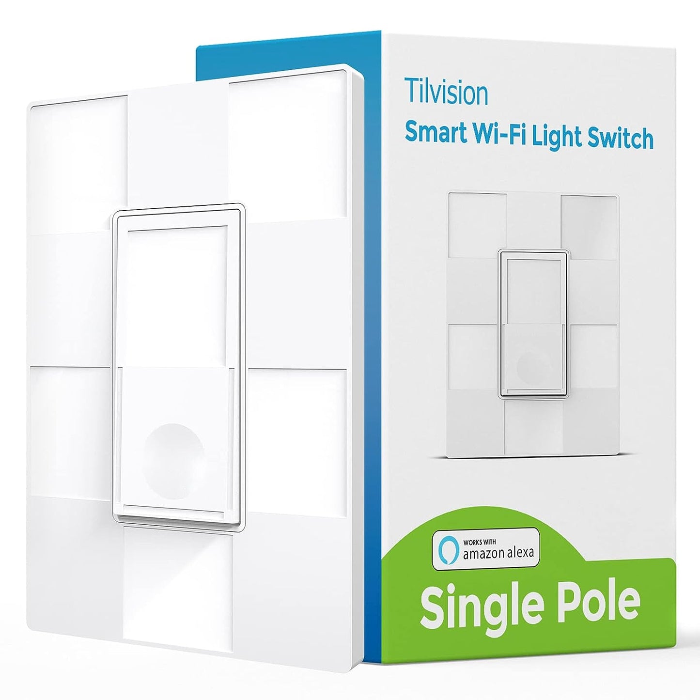 Smart Wall Light Switch,Tilvision 2.4Ghz WiFi Smart Light Switch Work with Alexa,Single Pole Smart Life Switch,Neutral Wire Required,Remote Control Schedule(1 Pack)
