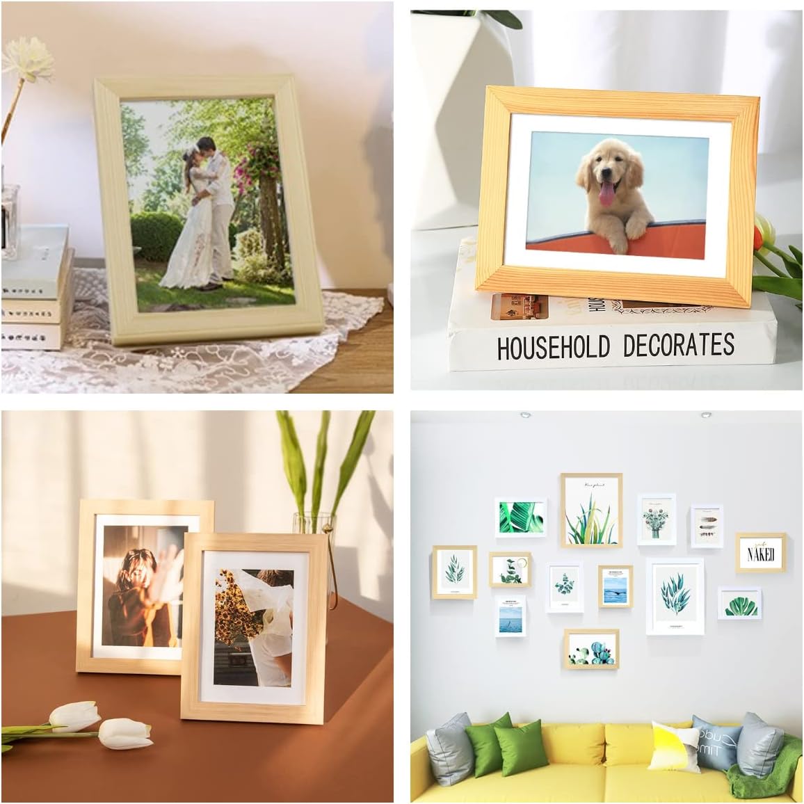 YUEYEE 5x7 Picture Frame 2 Packs - Solid Wood Picture Frames,Display Photo 3x5 inch with Mat, 5x7 inch without Mat,Photo Frames for Wall or Tabletop (Natural)