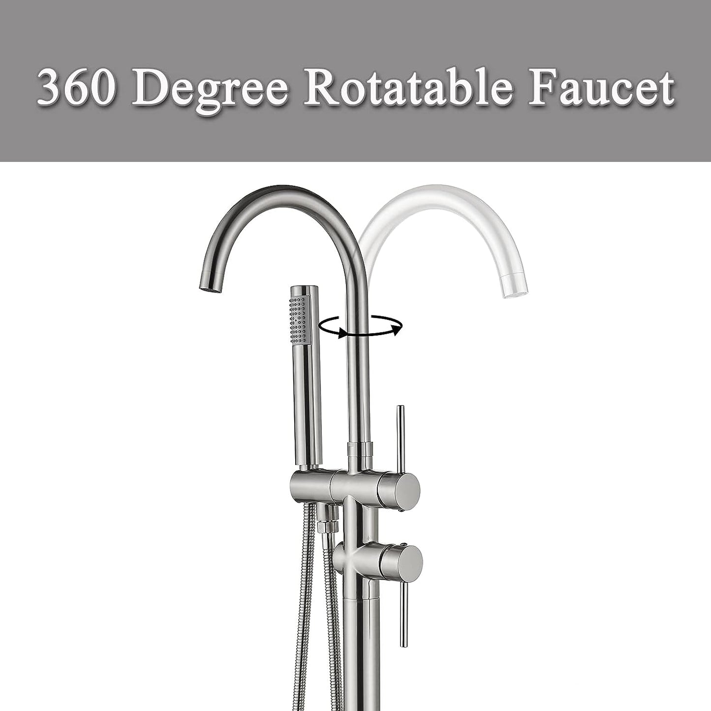 Freestanding Tub Fillers Brushed Nickel Floor Mounted Bathtub Faucets With Handheld Shower 360 Swivel Standing Spout High Flow Bathroom Metal Shower