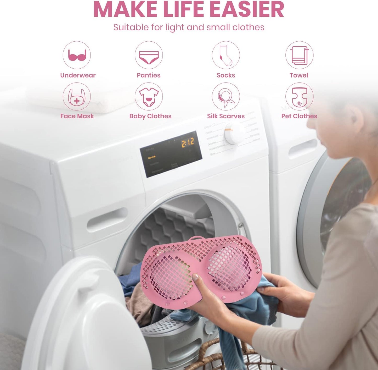 Bra Washing Bag for Laundry, Silicone Lingerie Bags for Washing Delicates, Laundry Bag for Washing Machine & Dryer, Washing Bags for A-D Cup Bras, Maternity Bras, Sports Bras, Sexy Bras(Pink)