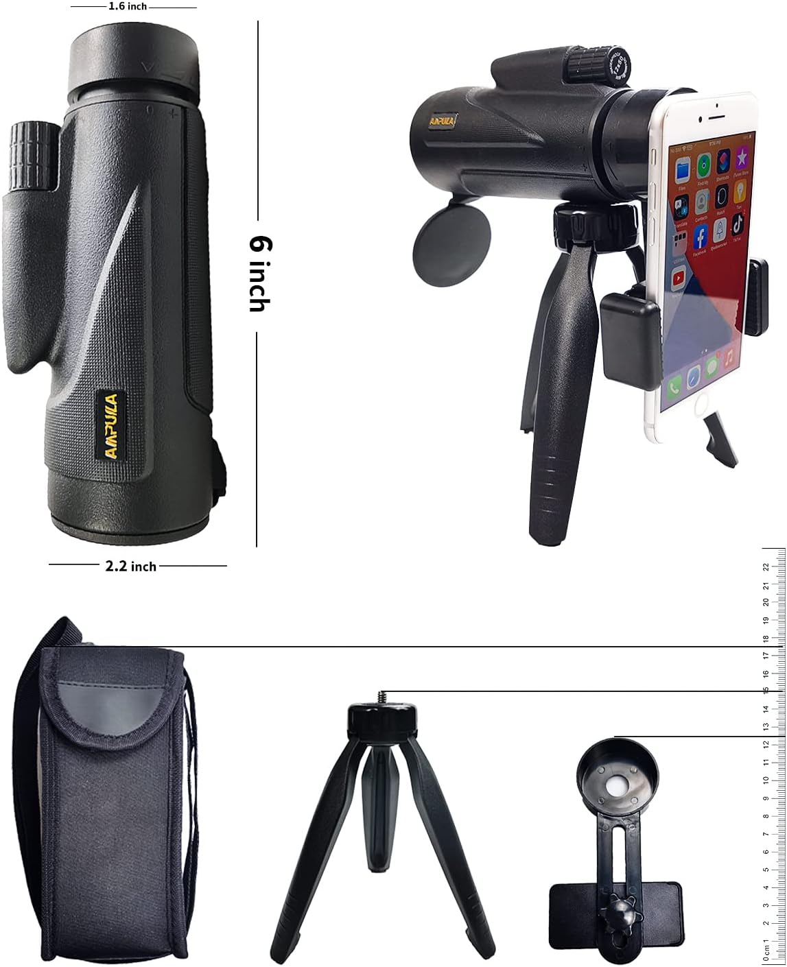 12X50 Monocular Telescope, Mini High Power Waterproof Zoom Telescope with Smartphone Holder & Tripod, BAK4 Prism Dual Focus Lens, for Hunting Bird Watching Hiking Camping Travel