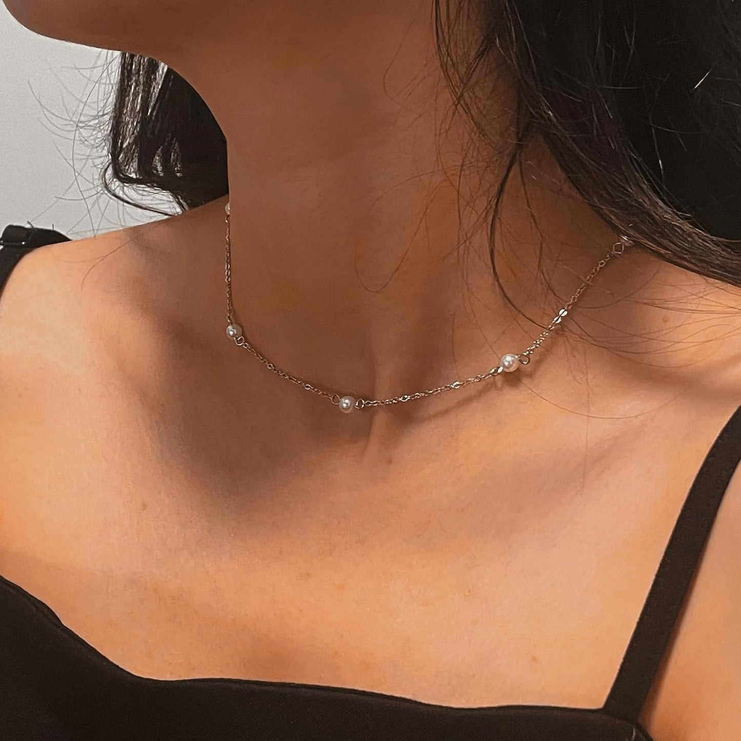 Pearl Necklace Women Dainty Pearl Choker Single Pearl Pendant Pearl Strand Necklaces 18K Gold Filled Non Tarnish Simple Gold Jewelry for Women