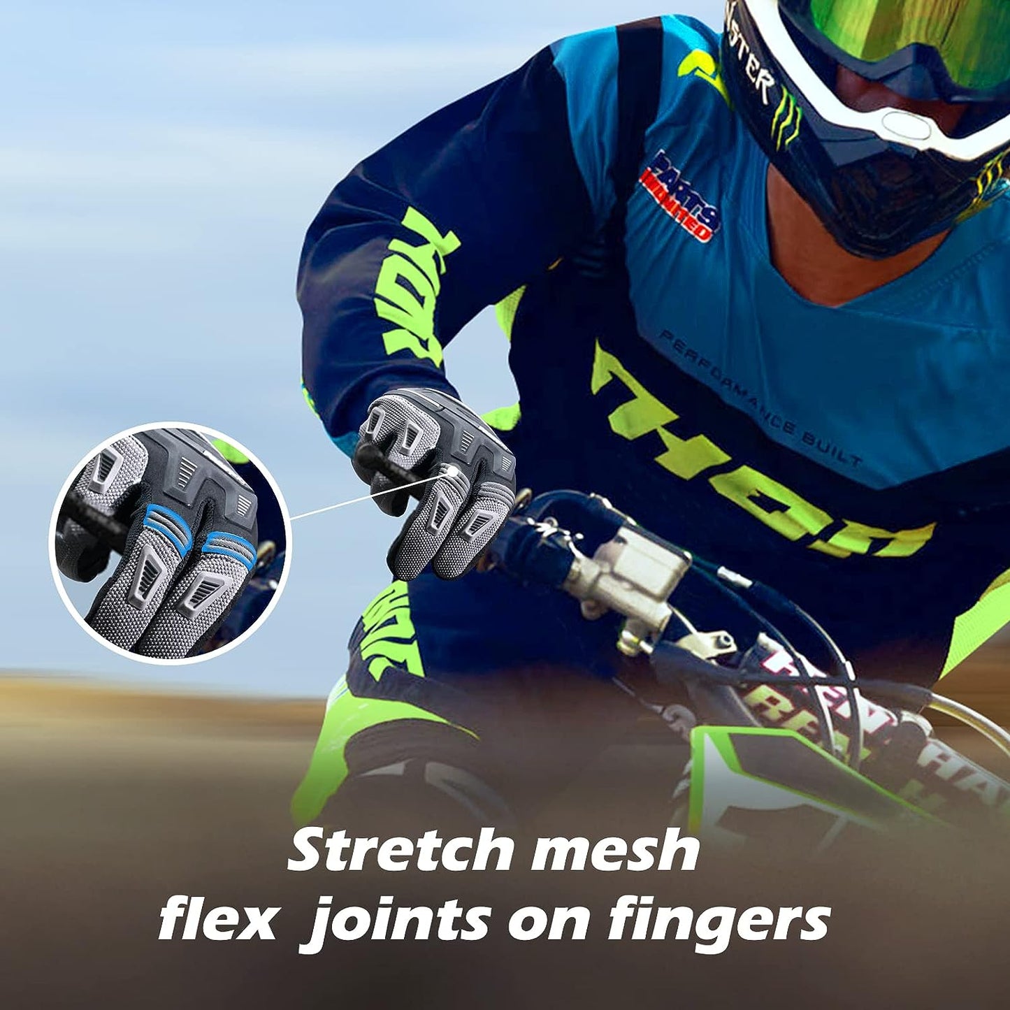 Dirt Bike Gloves 2022, Mountain Bike Gloves with Knuckle Protection Optimal Airflow MTB Gloves, Anti-Slip Motocross Motorcycle Riding Gloves for Sim Racing ATV BMX MX Touchscreen Compatible