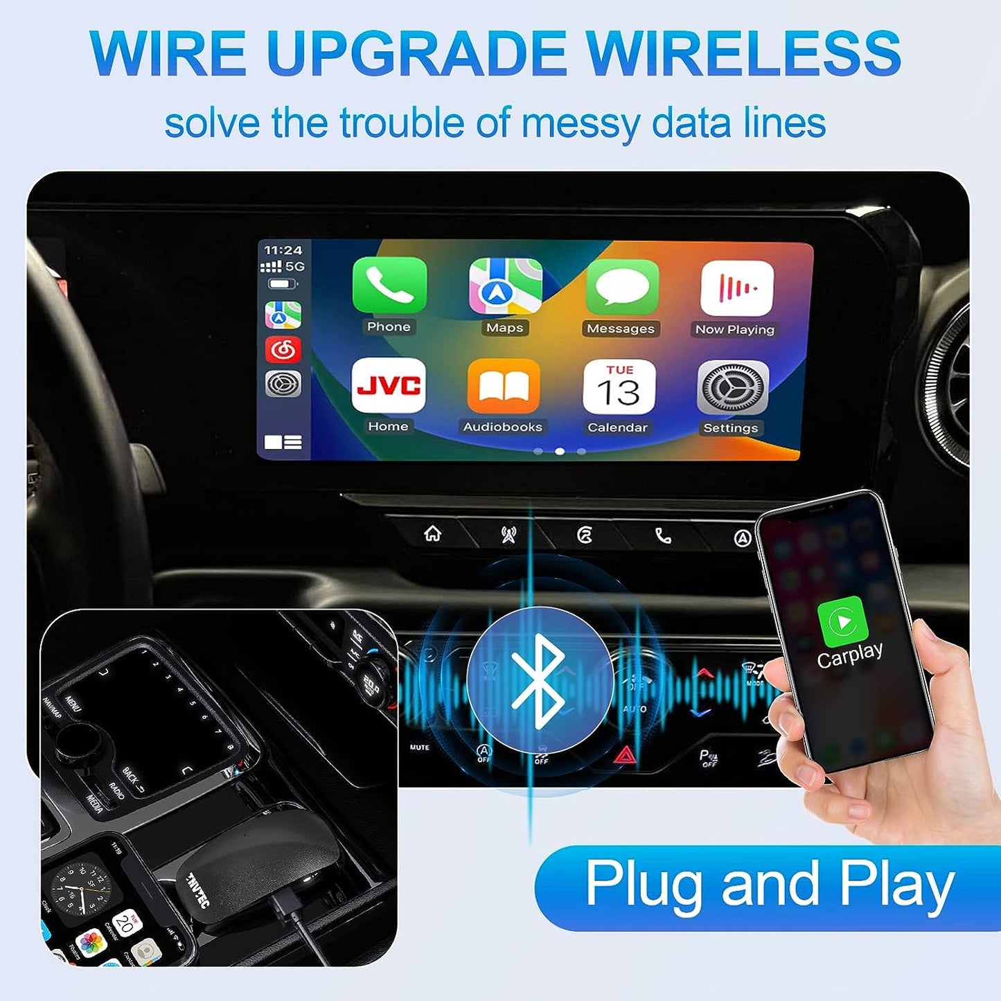 Wireless CarPlay Adapter, 2023 Carplay Wireless for iPhone 10+ & Cars with OEM Wired CarPlay, Upgrade to Wireless Apple Carplay, Car Play Wireless Dongle, Easy Setup,Plug & Play, Online Update