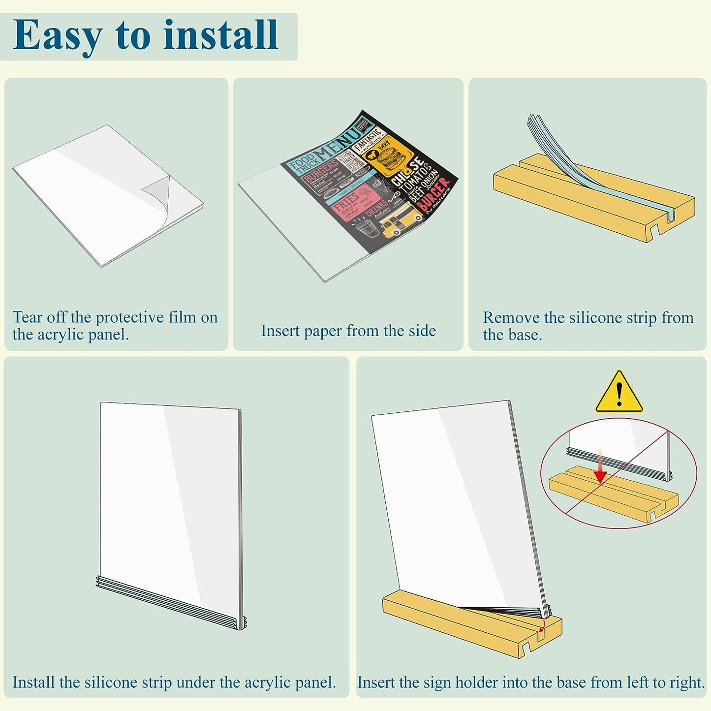 Upgrade Acrylic Sign Holder 8.5x11 Inch Clear Plastic Stand Sign Holder T & L Shape Paper Display Table Wood Stand for Restaurant, Office, Exhibition, Store (3 Pack)