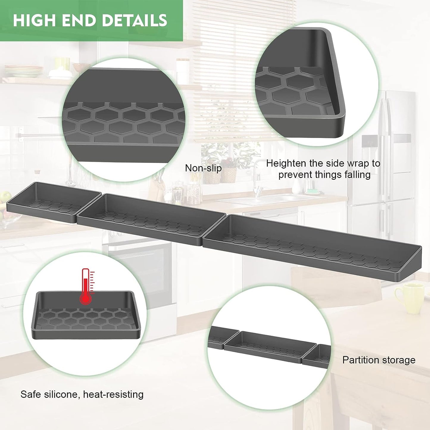 Magnetic Stove Top Shelf 24" & 30", Silicone Over Shelf for Kitchen Stove, Oven Shelf for Back of Stove, 3 in 1 Kitchen Storage Solution, Zero Installation Over Stove Spice Rack Organizer, Grey