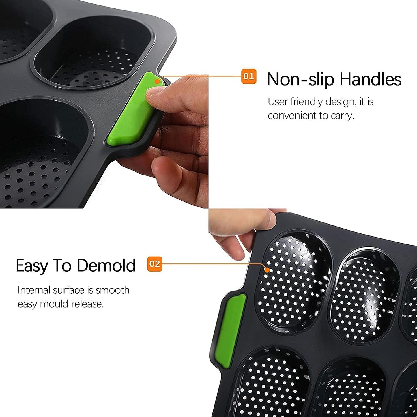 Bread Pans for Baking,Silicone Baguette Pan, Non-Stick French Bread Baking Pan,Hot Dog Bun Mold,Hamburgers Bun Pan,Cake Cooking,Bread Pans for Homemade Bread (Black)