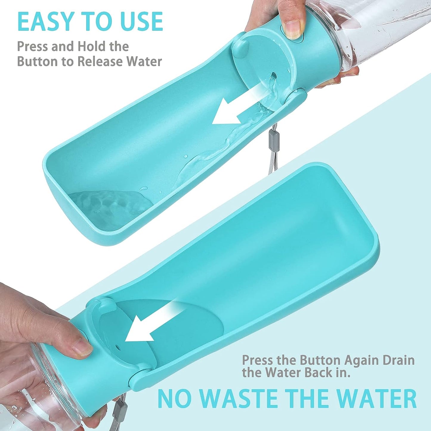 Foldable Dog Water Bottle, 19oz Dishwasher Safe Washable, Portable Leak Proof Dog Water Bottle Dispenser,for Dog Car Travel, Walking, Hiking, Food Grade Plastic(Blue)