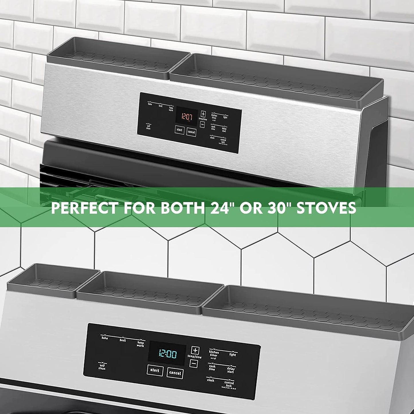 Magnetic Stove Top Shelf 24" & 30", Silicone Over Shelf for Kitchen Stove, Oven Shelf for Back of Stove, 3 in 1 Kitchen Storage Solution, Zero Installation Over Stove Spice Rack Organizer, Grey