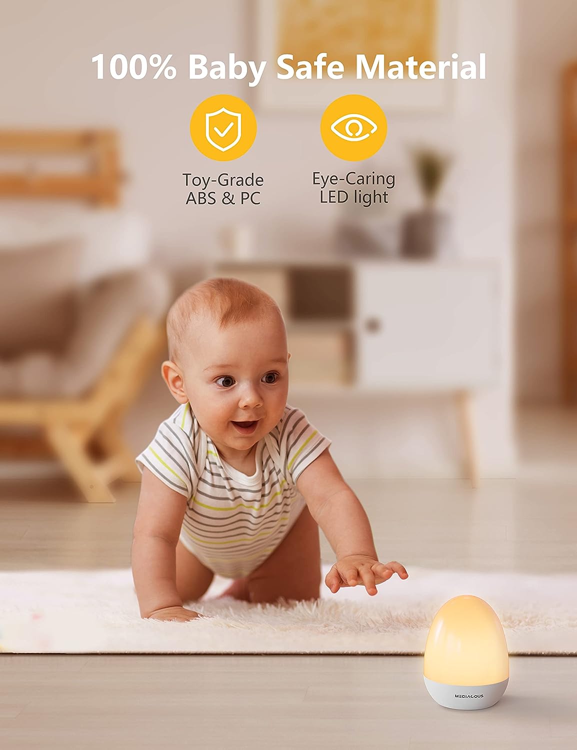 Night Lights for Kids Room, Baby Night Light with Stable Charging Pad, Dimmable Kids Night Light with 1H Timer & Touch Control, ABS+PC LED Egg Lamps for Breastfeeding, Up to 200H