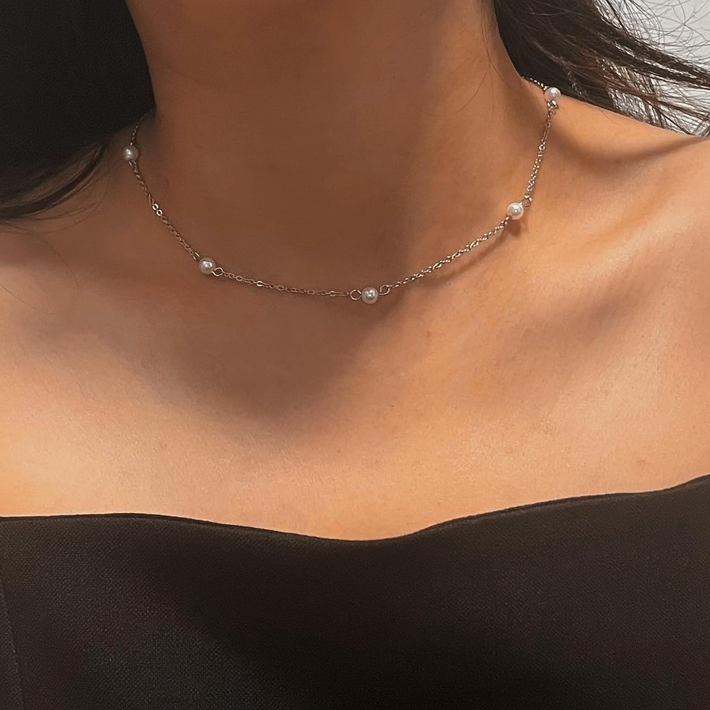 Pearl Necklace Women Dainty Pearl Choker Single Pearl Pendant Pearl Strand Necklaces 18K Gold Filled Non Tarnish Simple Gold Jewelry for Women