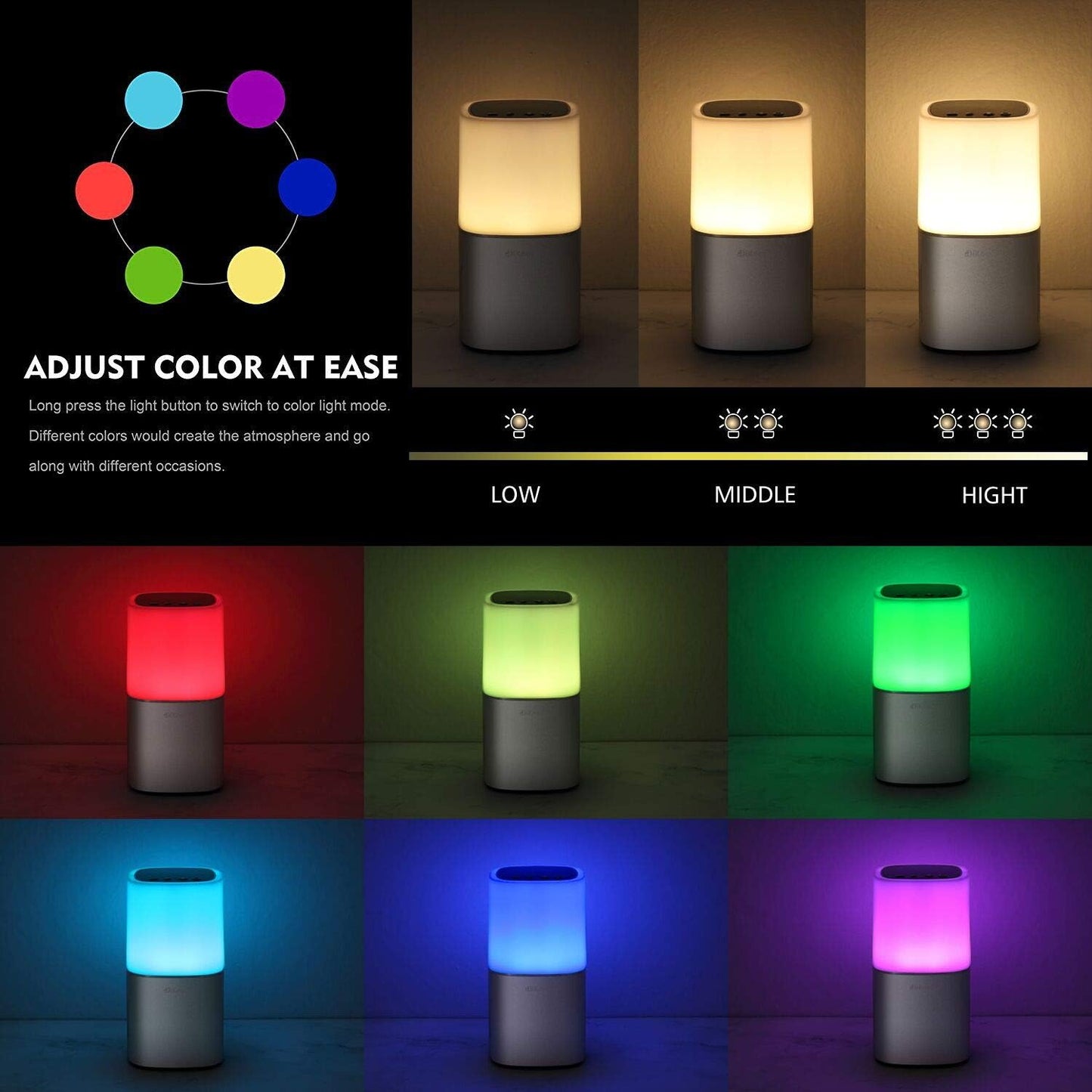 DiKaou Night Light Bluetooth Speaker, Gifts for Teenage Girls Boys Kids, Christmas Birthday Gifts for 9 10 11 12 13 14 15 Year Old Teenage Girls Boys Teen, Dimmable Table Lamp with Color Changing
