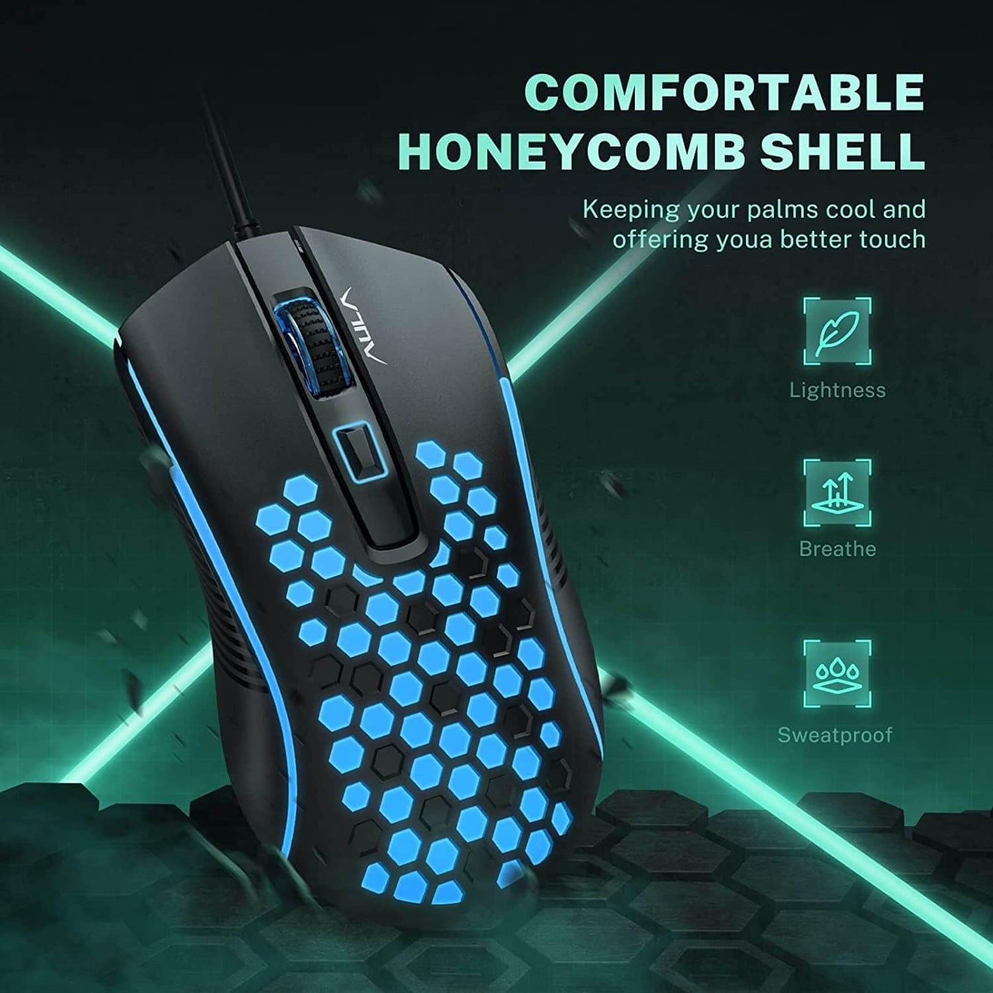 Gaming Mouse Wired, Ultra-Lightweight Honeycomb Computer Mice with RGB Backlit, 3600 Adjustable DPI USB Computer Mouse for Windows PC & Laptop Gamers