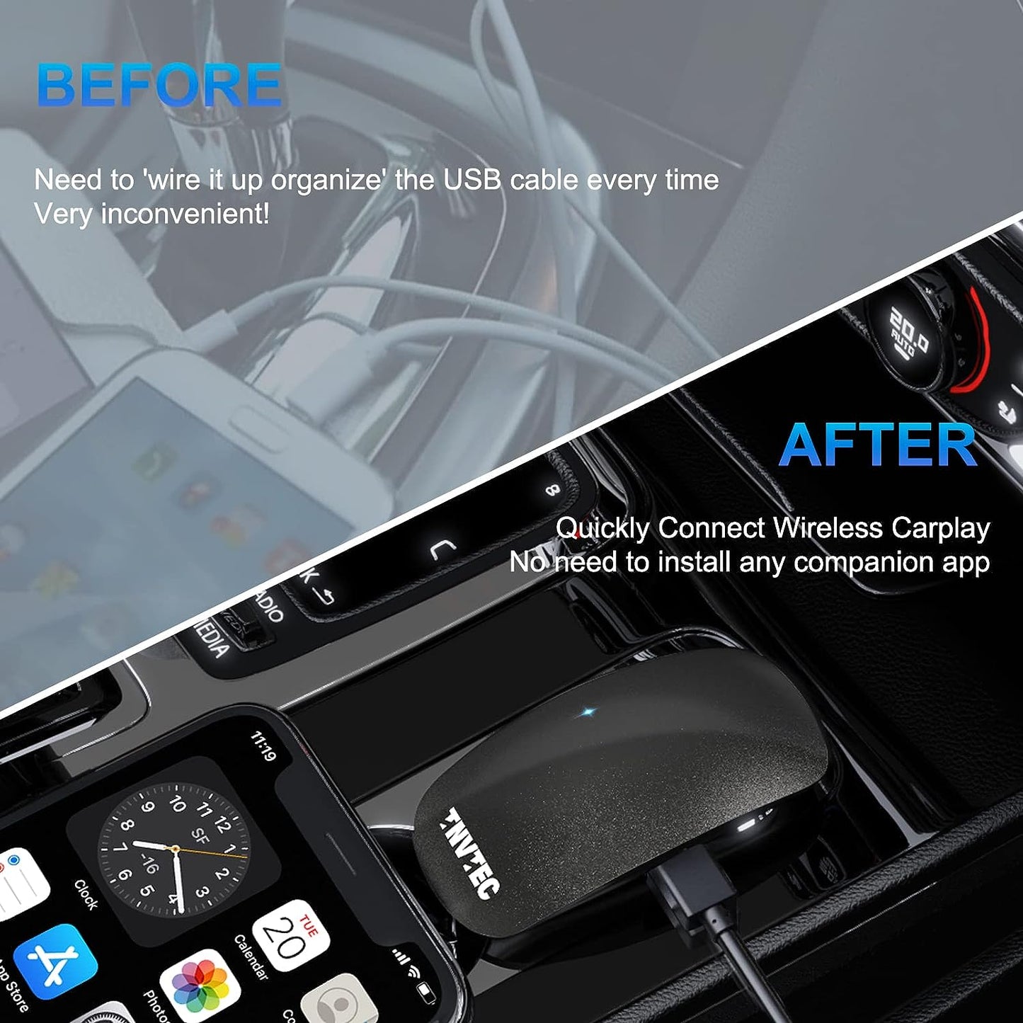 Wireless CarPlay Adapter, 2023 Carplay Wireless for iPhone 10+ & Cars with OEM Wired CarPlay, Upgrade to Wireless Apple Carplay, Car Play Wireless Dongle, Easy Setup,Plug & Play, Online Update