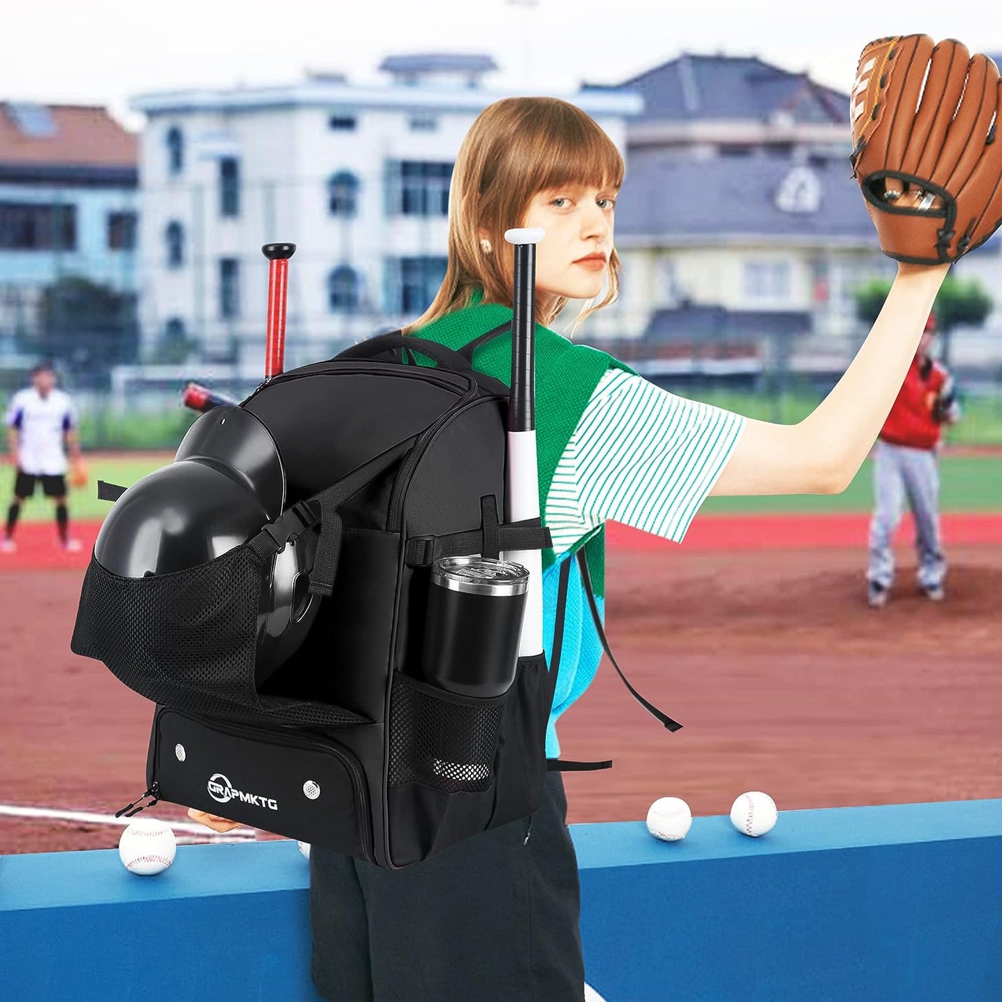 GRAPMKTG Baseball Softball Bag X-Large Soccer Bag for Youth Boys Girls and Men Women Basketball Backpack for Adult Kid