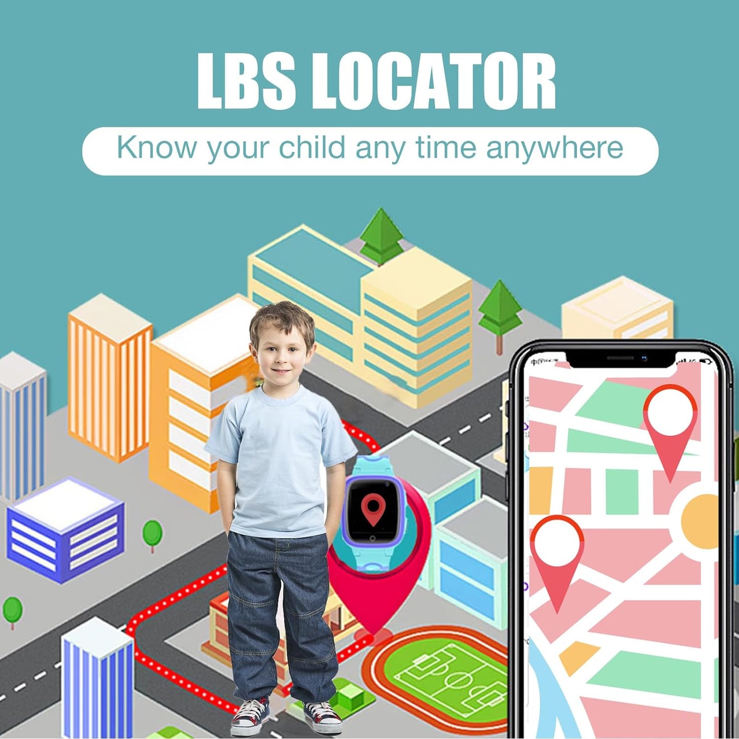 Kids Smart Watch LBS Tracker - Smartwatches for Children Kids with SOS Weather Stopwatch Call Camera Touch Screen Game Alarm for Boys and Girls