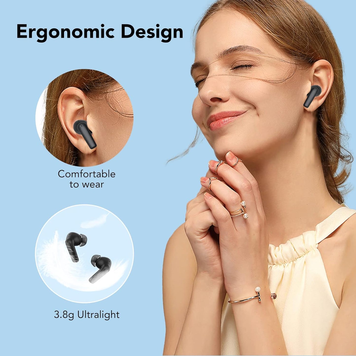 Wireless Earbuds Bluetooth 5.3 Headphones, 35H Playback LED Power Display Earphones with USB-C, IPX5 Waterproof in-Ear Earbuds with Microphone for Android Computer Laptop Sport