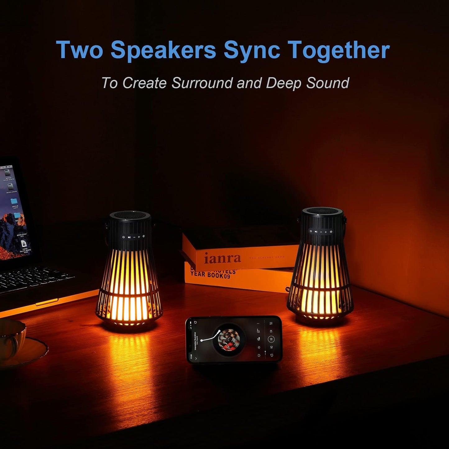 Outdoor Bluetooth Speaker, Wireless Speaker Waterproof with Torch Light BT5.2, Unique Birthday Gifts for Men Women Mom Dad, Flame Lamp for Party