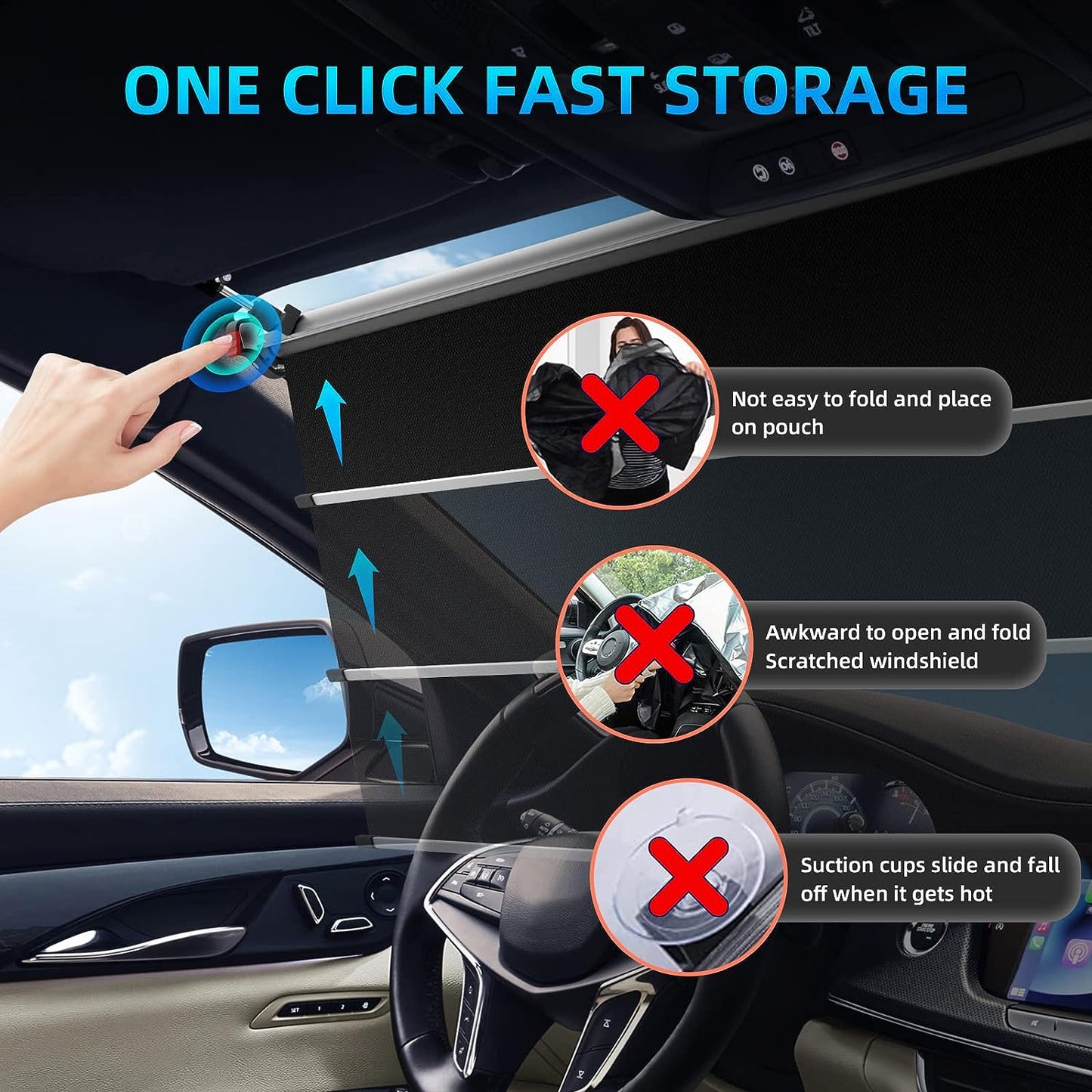 Automatic Scaling Windshield Sun Shade,Automotive Interior Sun Protection,Suitable for Most Models,No Need for Repeated Disassembly.