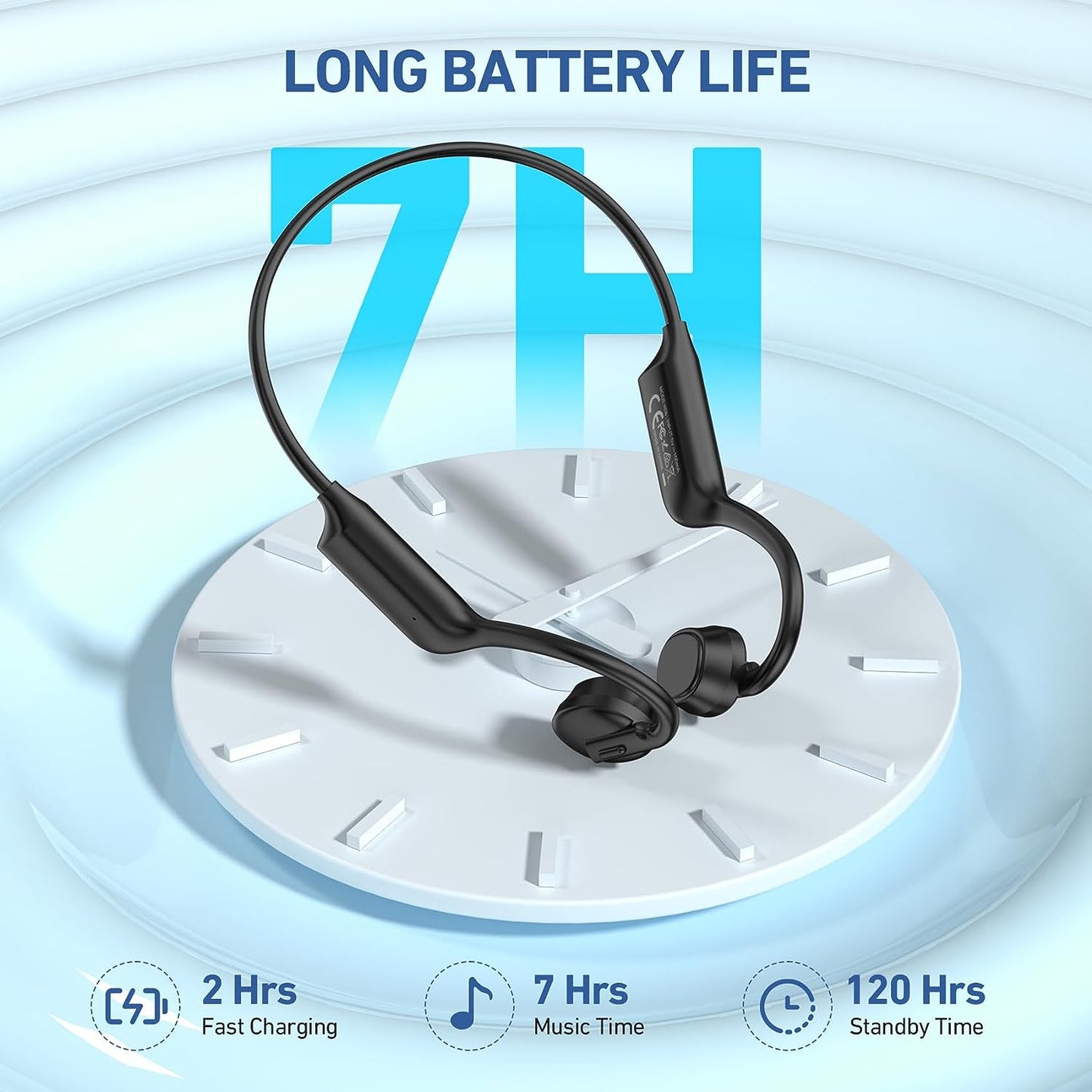 Bone Conduction Headphones Wireless Headphones Bluetooth 5.3 Open Ear Headphones with Microphones, 7H Playtime Sweatproof Sport Headset for Running, Cycling, Driving, Hiking