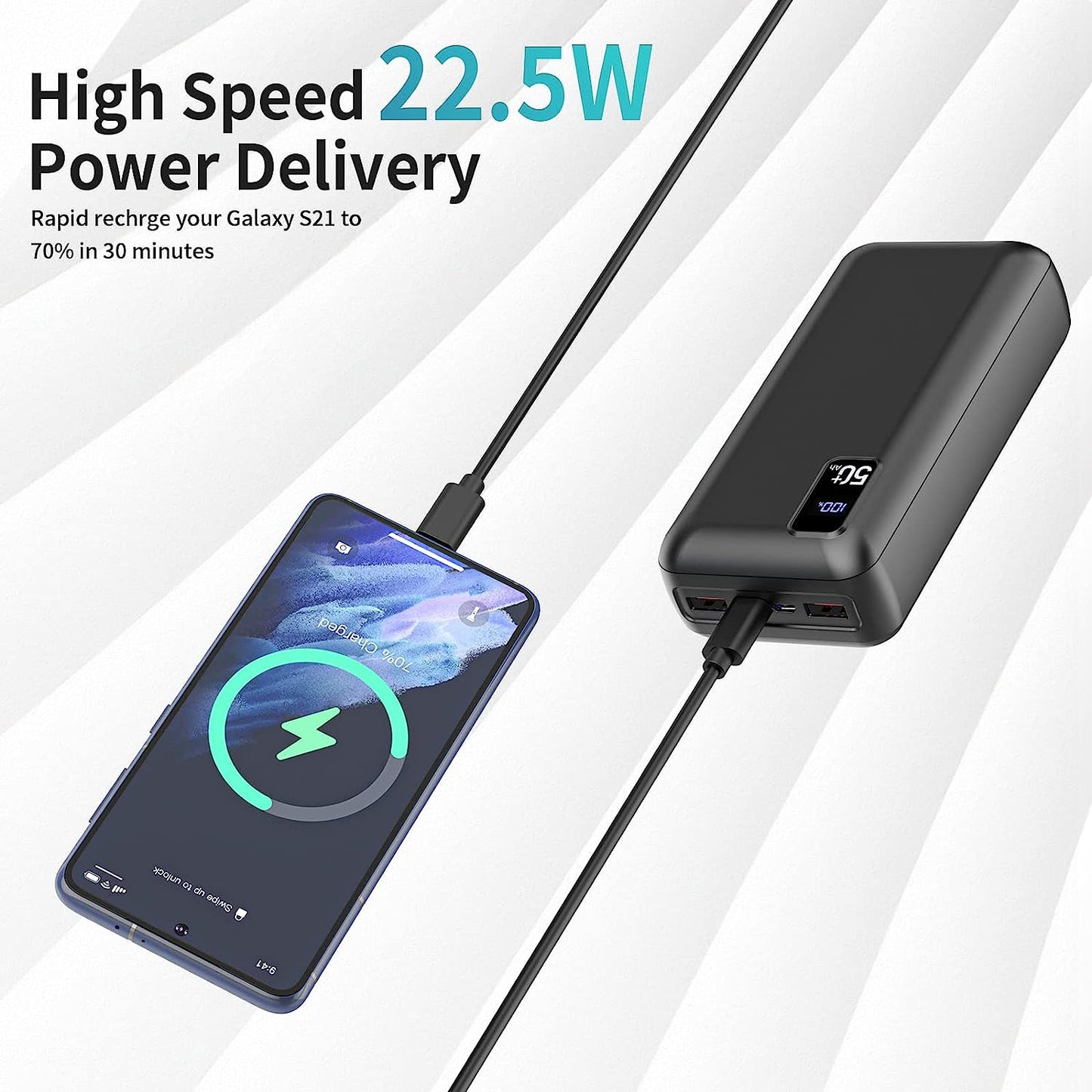 Power Bank 50000mAh 22.5W Fast Charging Portable Charger USB-C Quick Charge with 3 Outputs & 2 Inputs LED Display Huge Capacity External Battery Pack for iPhone, Samsung, iPad etc