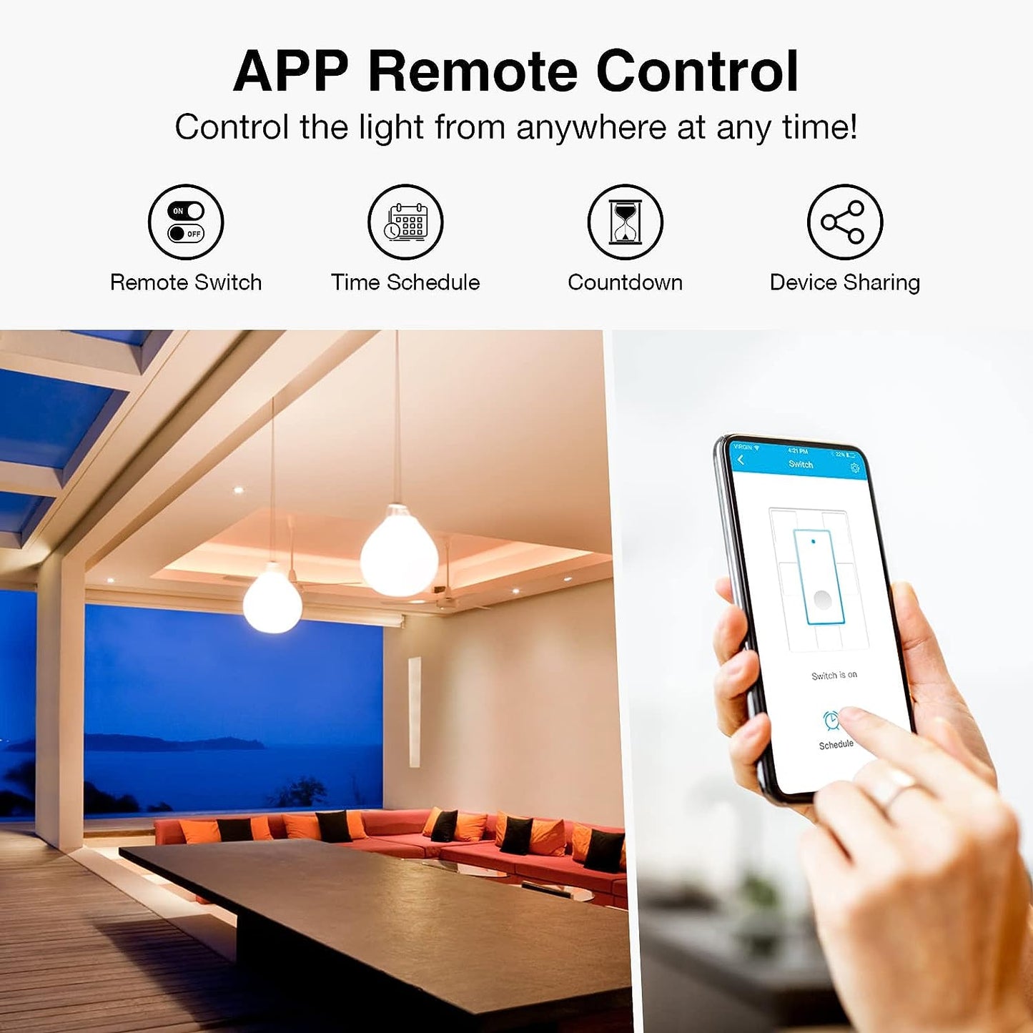 Smart Wall Light Switch,Tilvision 2.4Ghz WiFi Smart Light Switch Work with Alexa,Single Pole Smart Life Switch,Neutral Wire Required,Remote Control Schedule(1 Pack)