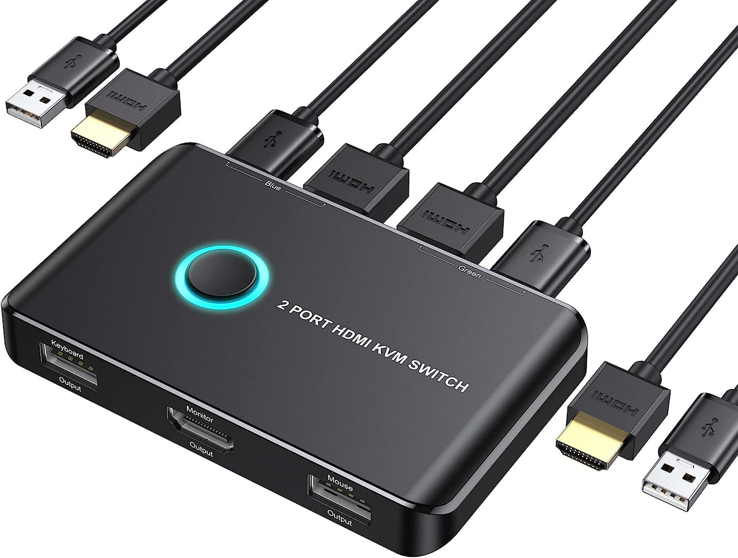 KVM Switch HDMI 2 Port Box,ABLEWE USB and HDMI Switch for 2 Computers Share Keyboard Mouse Printer and one HD Monitor,Support UHD 4K@60Hz,with 2 USB Cable and 2 HDMI Cable