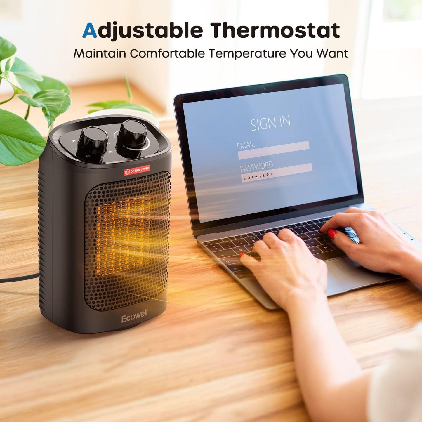 1500W PTC Ceramic Space Heater, Safe & Quiet Heating, 2S Rapid Temperature Rise with Tip-over Switch Protection, 60° Oscillating Small Heater for Indoor Use, EHT110, Black, 6.2 * 4.7 * 10.2 "