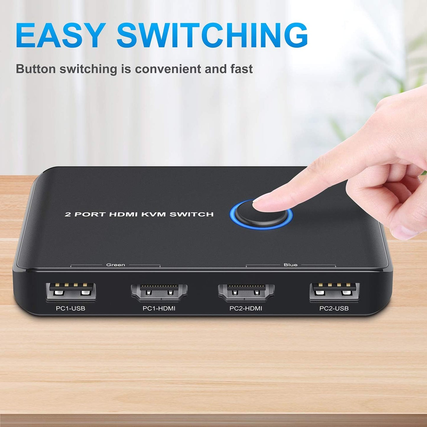 KVM Switch HDMI 2 Port Box,ABLEWE USB and HDMI Switch for 2 Computers Share Keyboard Mouse Printer and one HD Monitor,Support UHD 4K@60Hz,with 2 USB Cable and 2 HDMI Cable