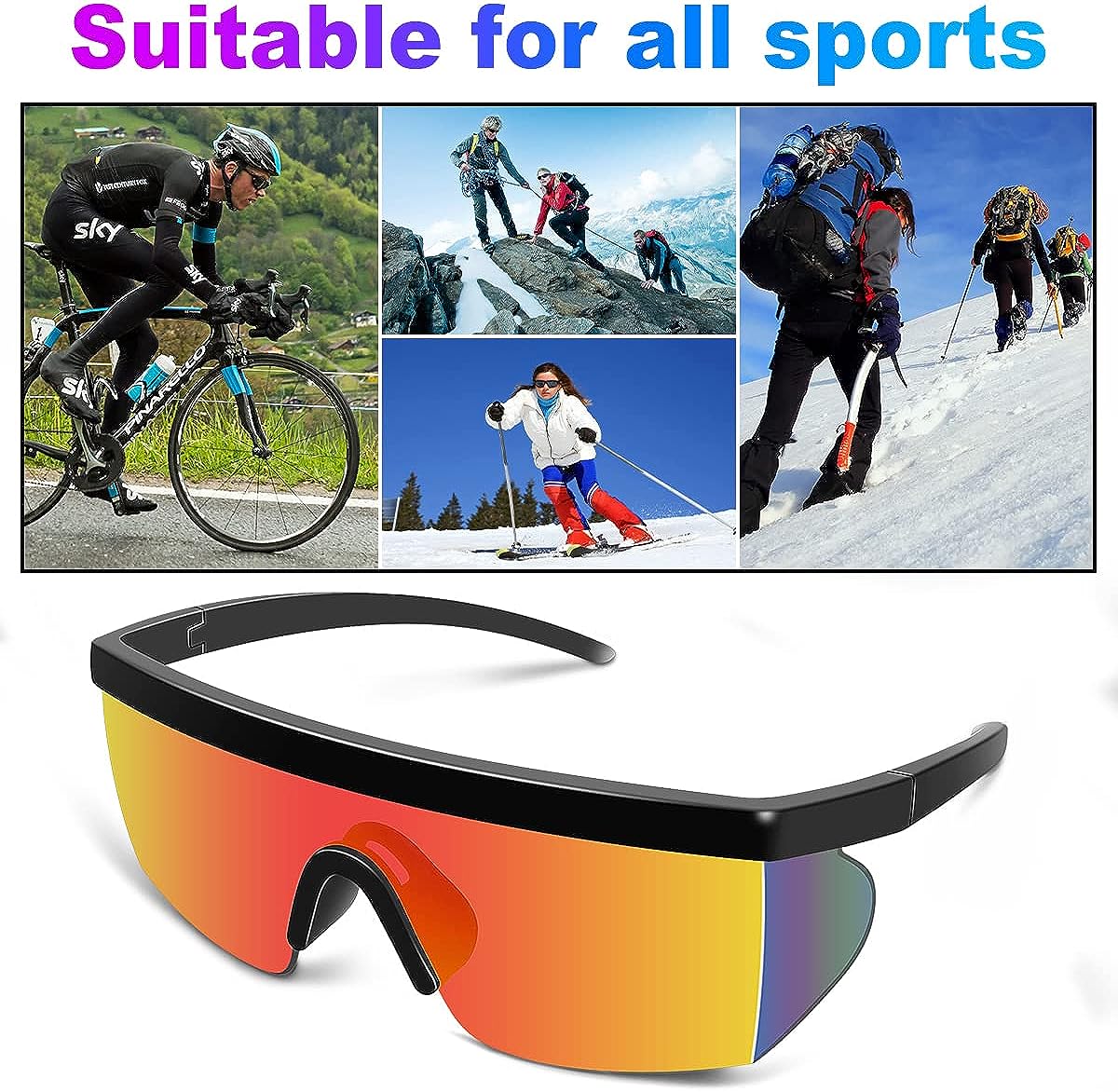 VIYAQIBEI Cycling Glasses UV400, Polarized Sports Sunglasses with 4 Lenses, Cycling Sunglasses with Shield Glasses