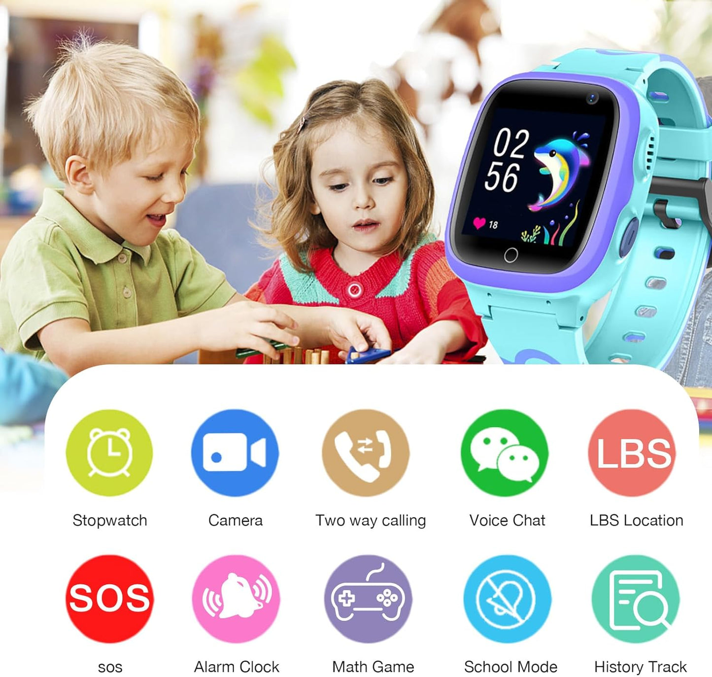 Kids Smart Watch LBS Tracker - Smartwatches for Children Kids with SOS Weather Stopwatch Call Camera Touch Screen Game Alarm for Boys and Girls