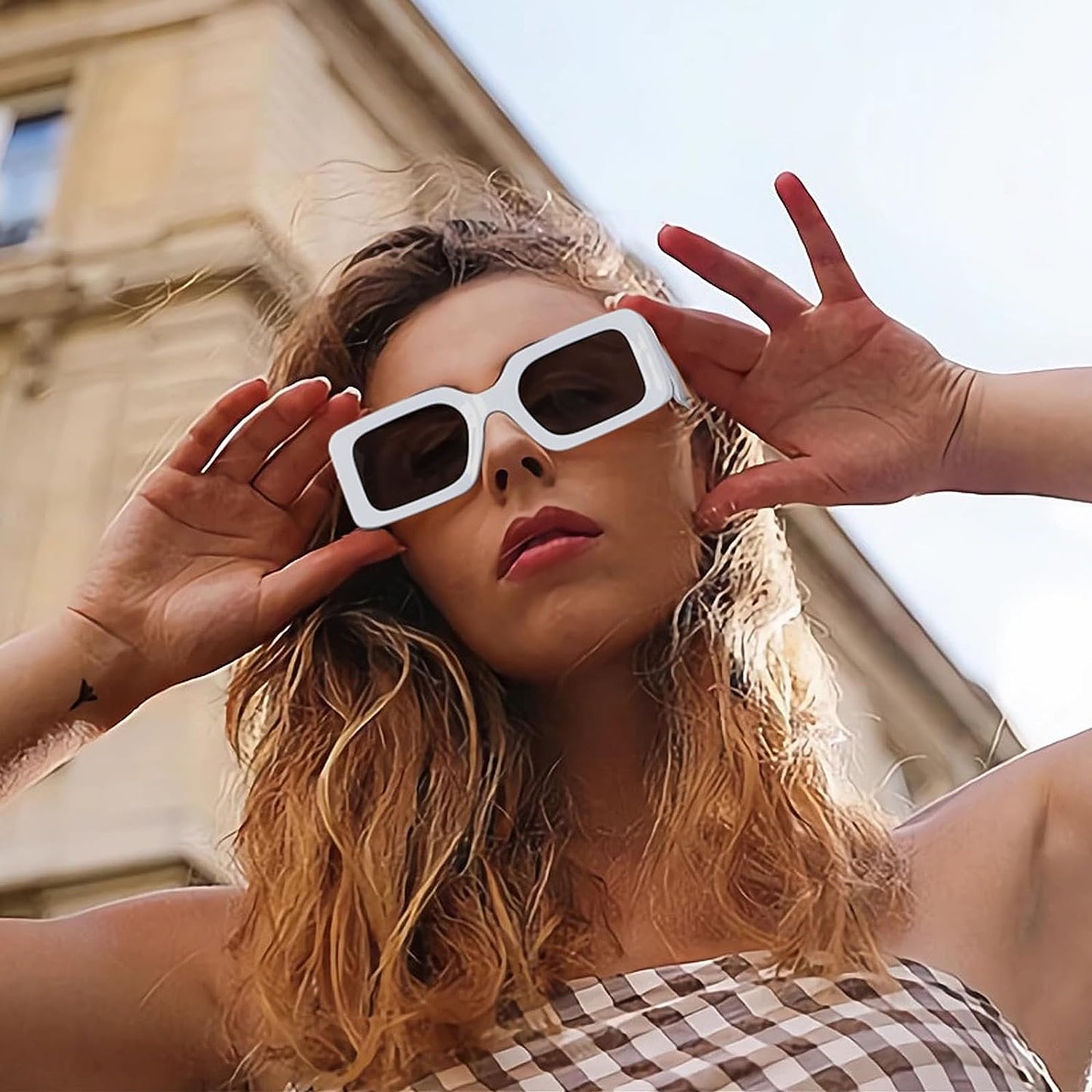 Trendy Rectangle Sunglasses for Women Men Retro Square 90s Sun Glasses Fashion Y2k Shades