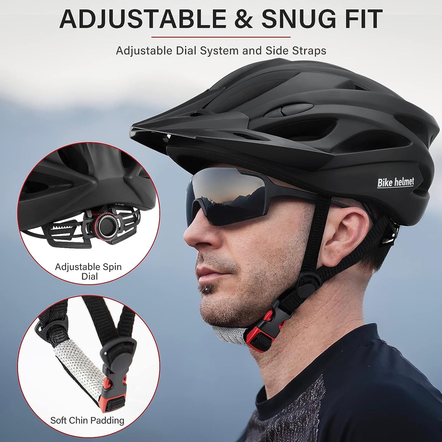 Bike Helmet, Adult Bicycle Helmet Adjustable Size, Mountain Bike Helmets with Removable Sun Visor - Adult Road Bicycle Helmets Lightweight for Men Women Cycling