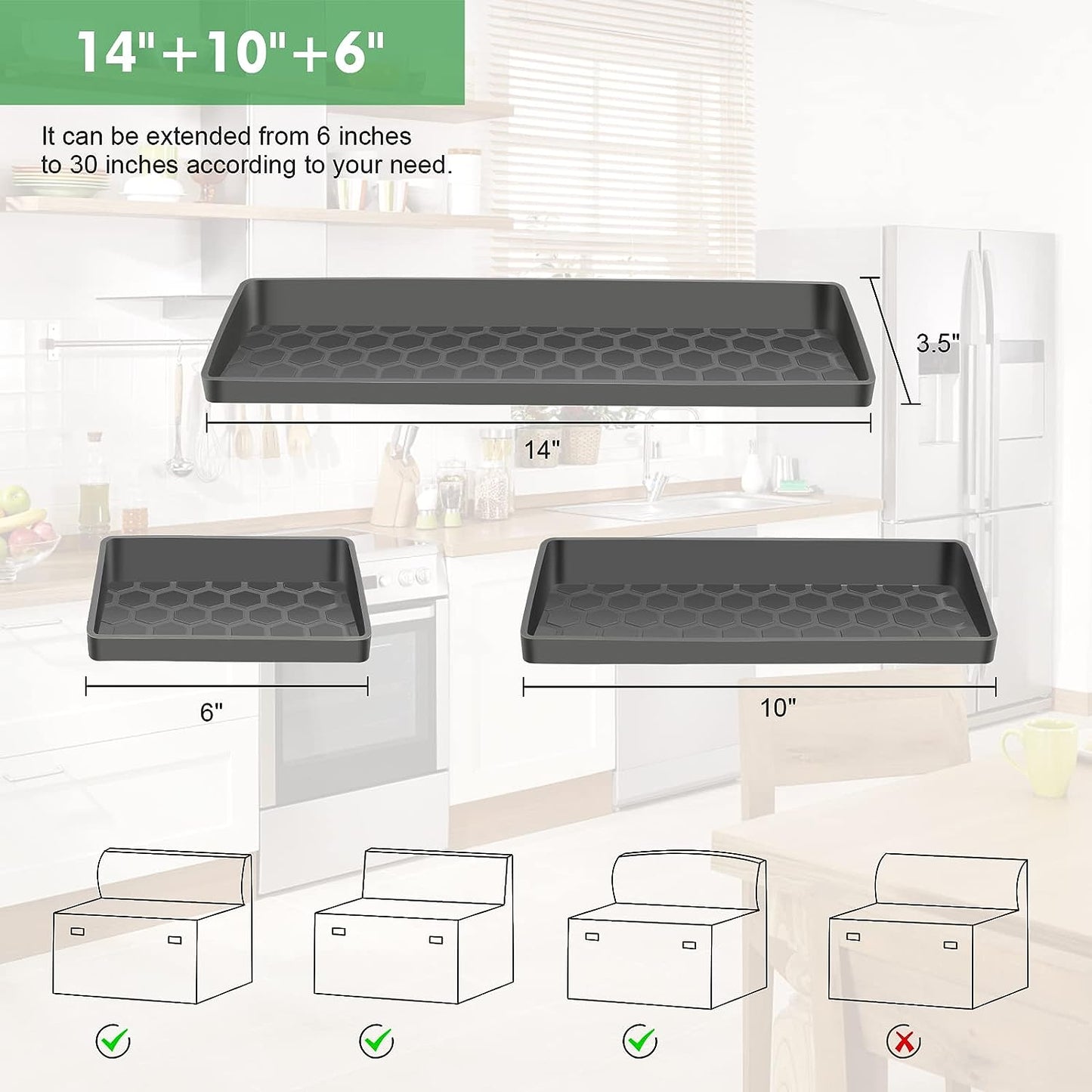 Magnetic Stove Top Shelf 24" & 30", Silicone Over Shelf for Kitchen Stove, Oven Shelf for Back of Stove, 3 in 1 Kitchen Storage Solution, Zero Installation Over Stove Spice Rack Organizer, Grey