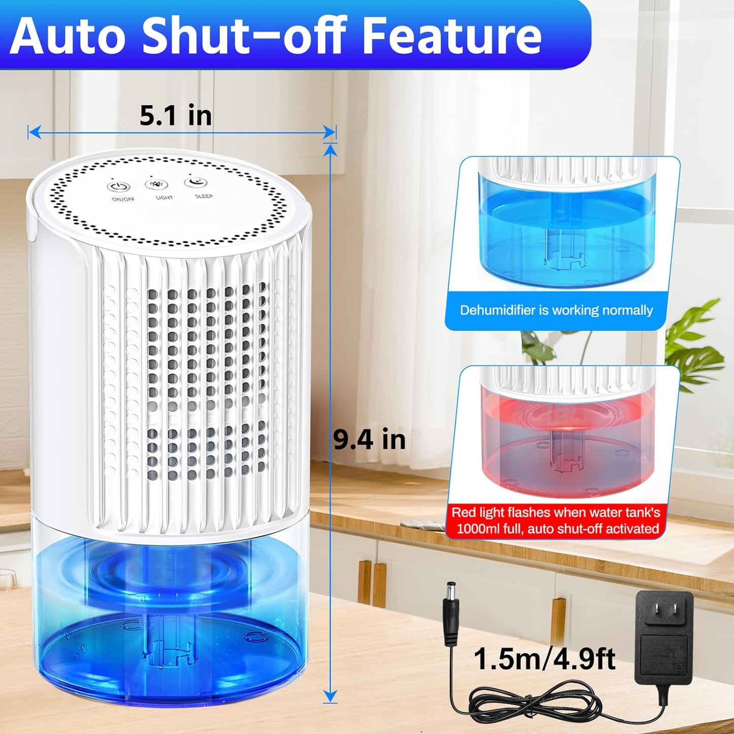 Dehumidifiers for Home - 35oz Bathroom Dehumidifier Portable Small Dehumidifier with Auto Defrost Function,2 Working Modes,Smart Auto-Off,Ultra Quiet for Bedroom,Basement,Room,Wardrobe,Kitchen - White