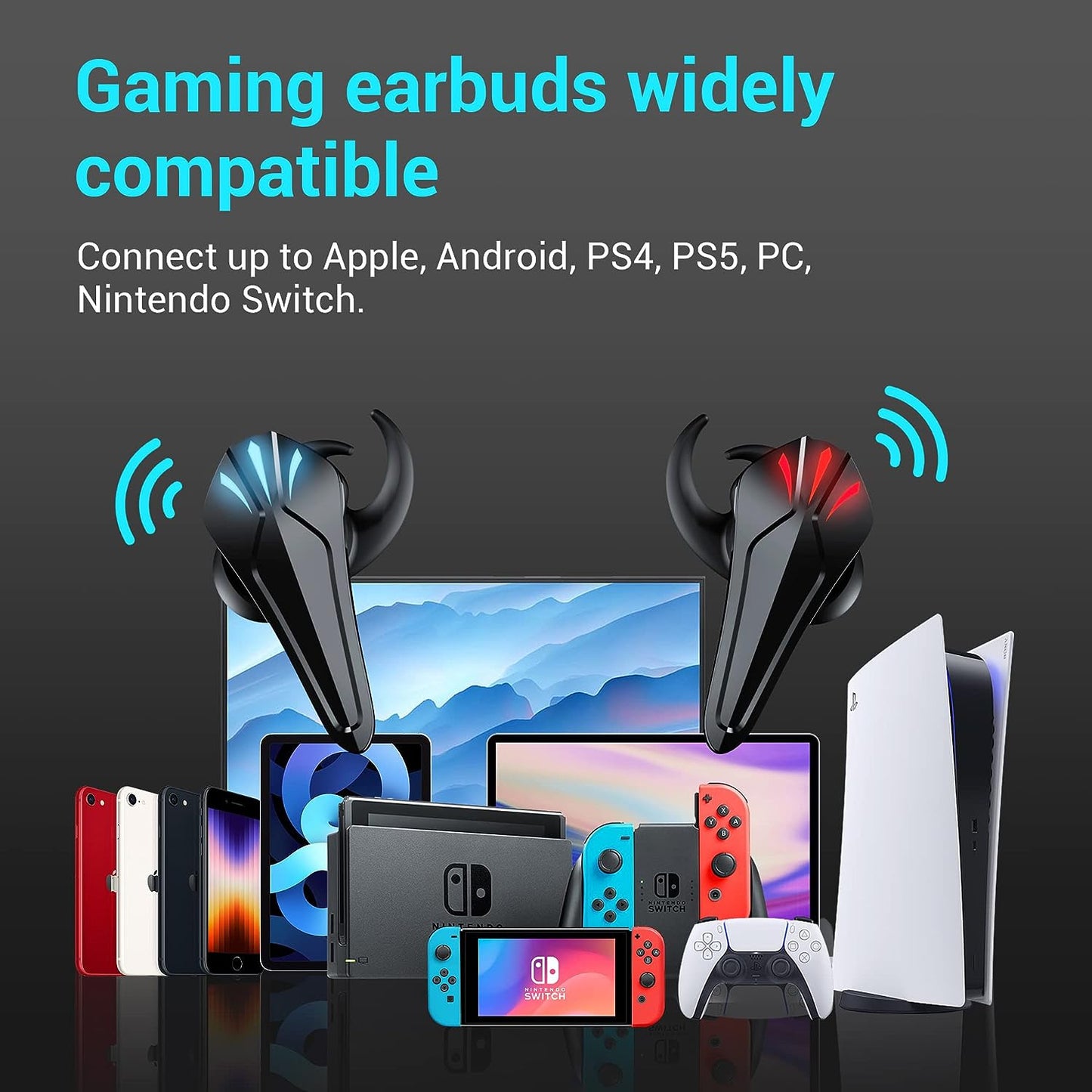 Wireless Earbuds Noise Cancel,48 Hours Playtime Low latency Gaming Earbuds 5.3 Bluetooth Headphone IPX5 Waterproof Immersive Deep Bass Bluetooth Earbuds Compatible with Apple & Android&PS4/PS5