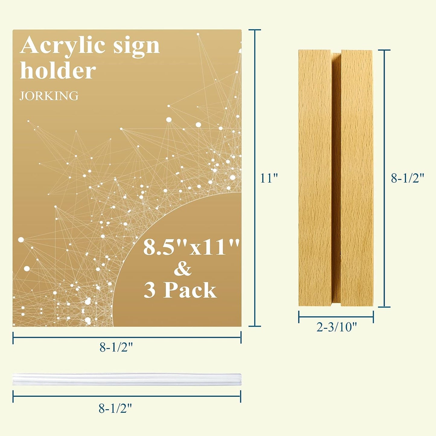 Upgrade Acrylic Sign Holder 8.5x11 Inch Clear Plastic Stand Sign Holder T & L Shape Paper Display Table Wood Stand for Restaurant, Office, Exhibition, Store (3 Pack)